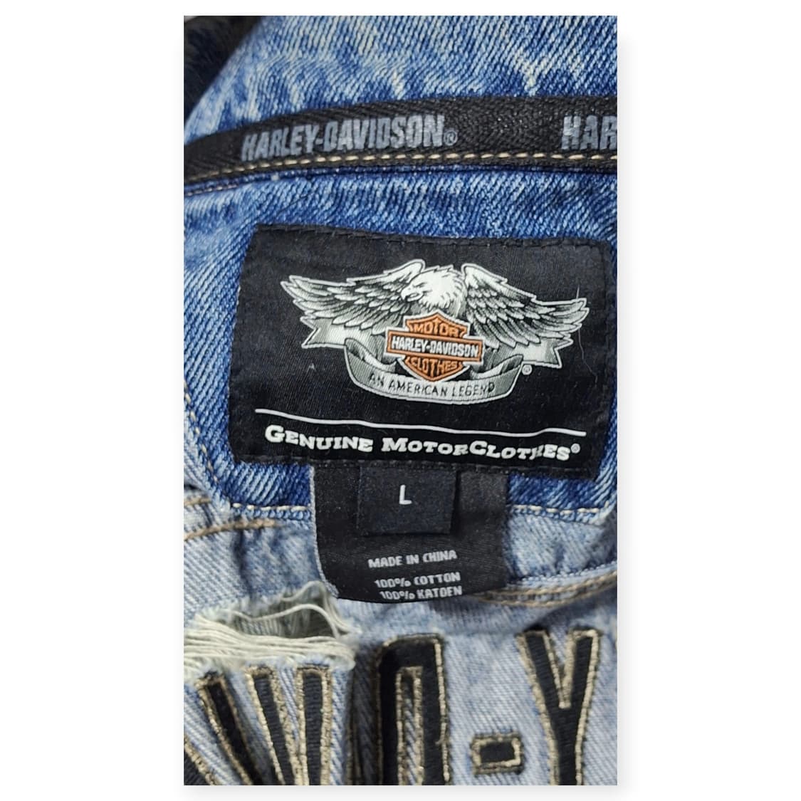 L)할리데이비슨 모터사이클 데님 조끼 청조끼 빅로고 자수패치 상품이미지4