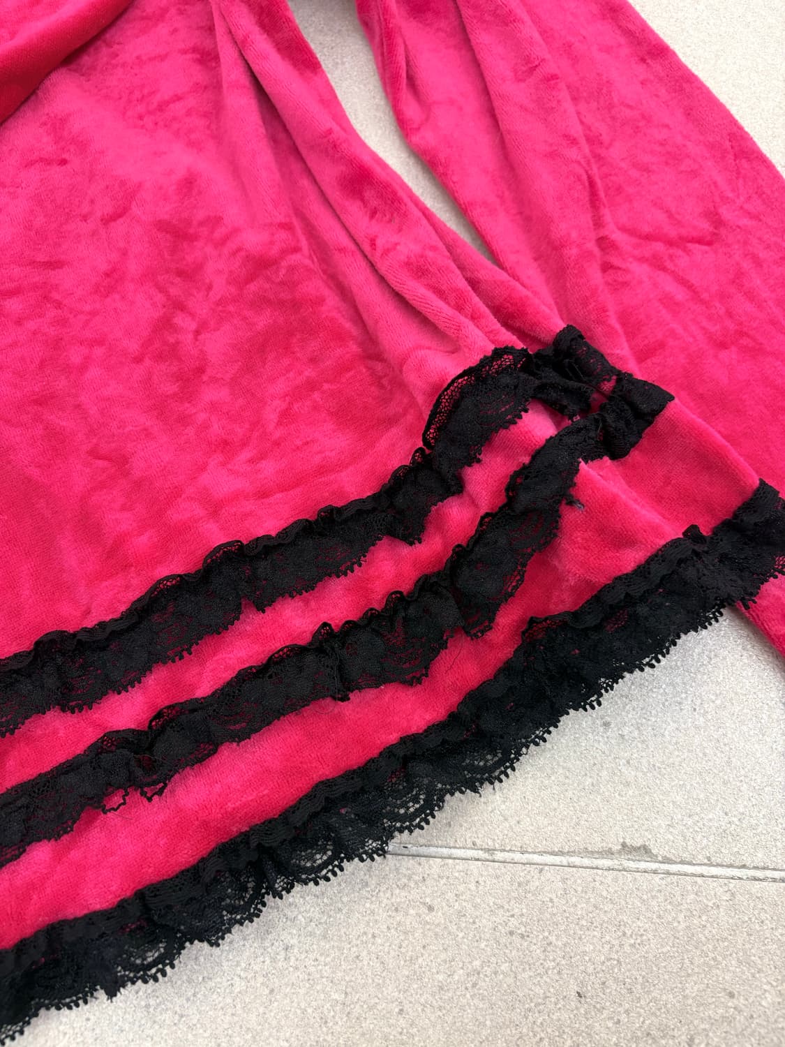 핫핑크 레이스 벨벳 후드집업 상품이미지6