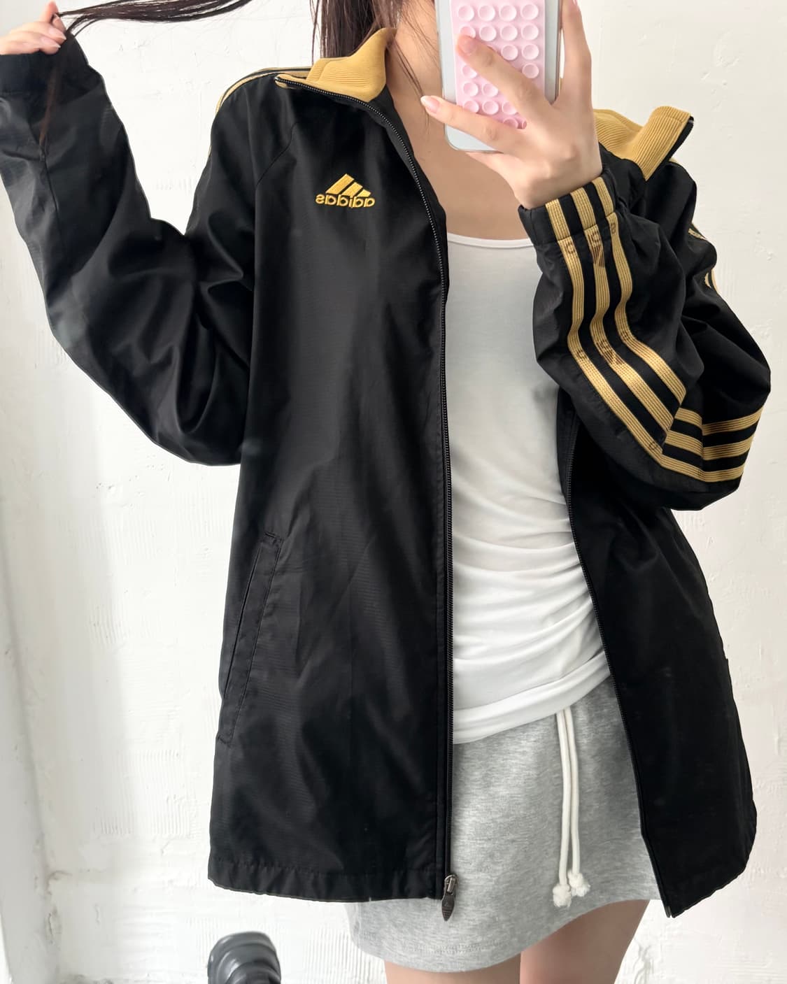 Adidas 아디다스 오리지널 옐로우라인 블랙 바람막이 자켓 상품이미지3