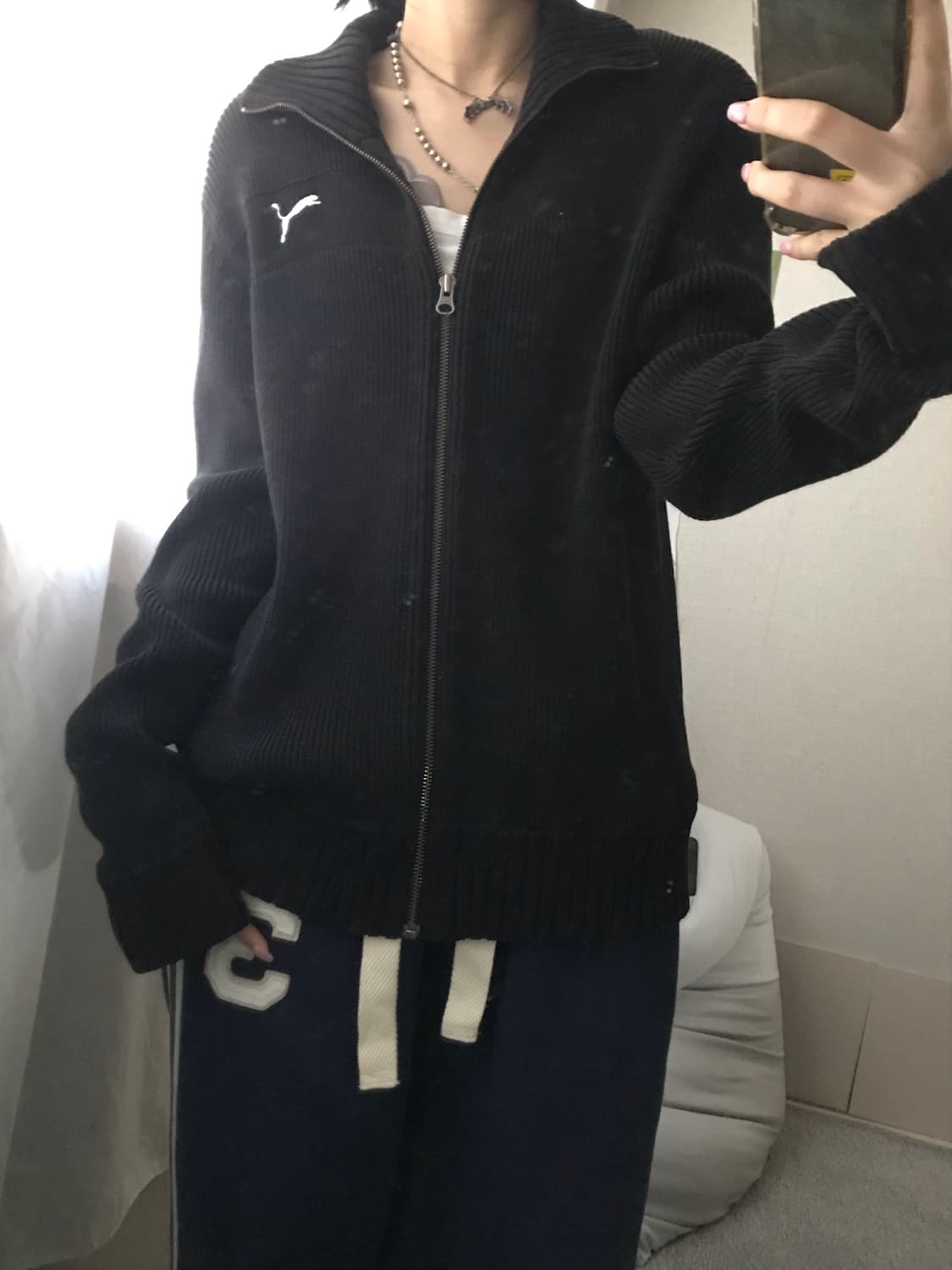 푸마 블랙 하이넥 니트집업 상품이미지2