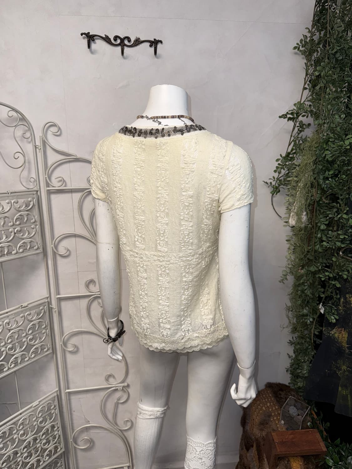 Ivory fairy floral beads laceup half bl 상품이미지3