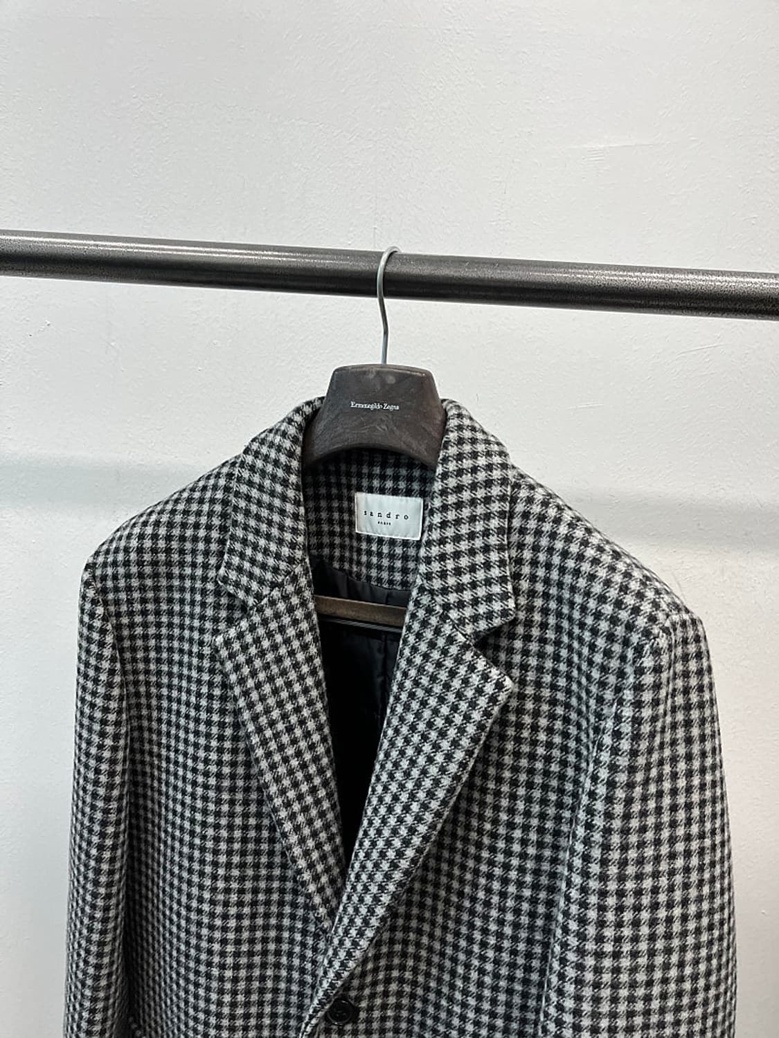 100) 산드로 구스 체크 울코트  상품이미지4