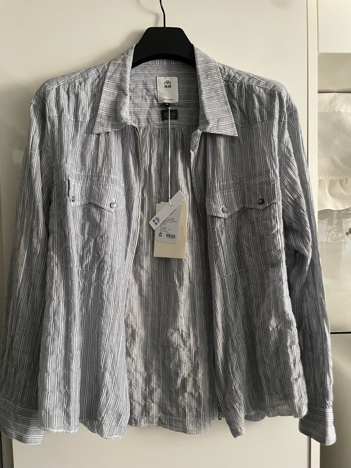 2)폴리테루 집업 셔츠 스트라이프 그레이 상품이미지2