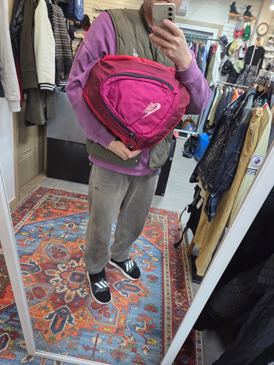 나이키 올드스쿨 00s 빅슬링백 크로스백 버건디 핑크 배색 상품이미지6