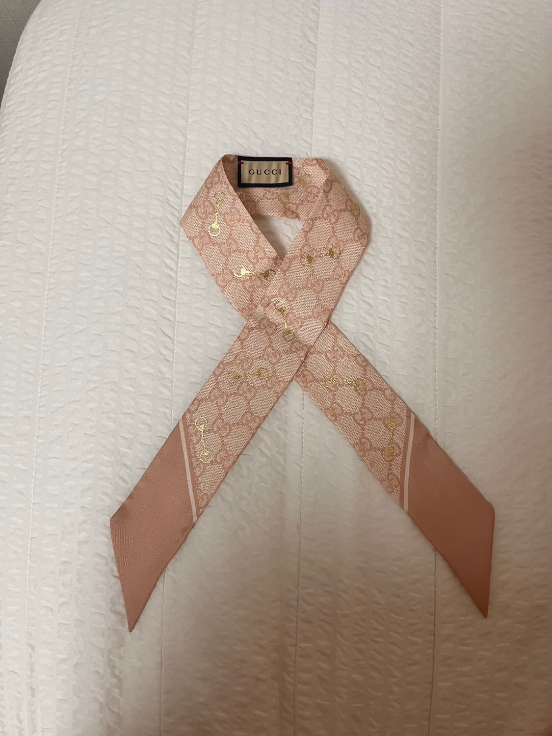 [새상품] 구찌 실크 홀스빗 GG로고 트윌리 스카프 핑크 상품이미지3