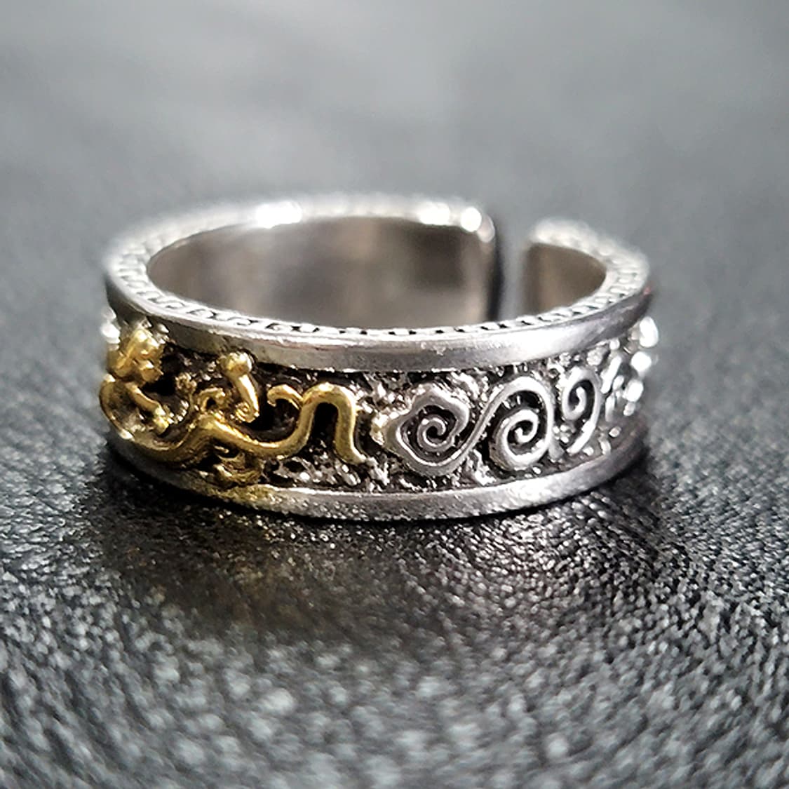 Gildrak 백동 남자 엔틱 빈티지 명품 회오리 용 드래곤 반지 상품이미지3