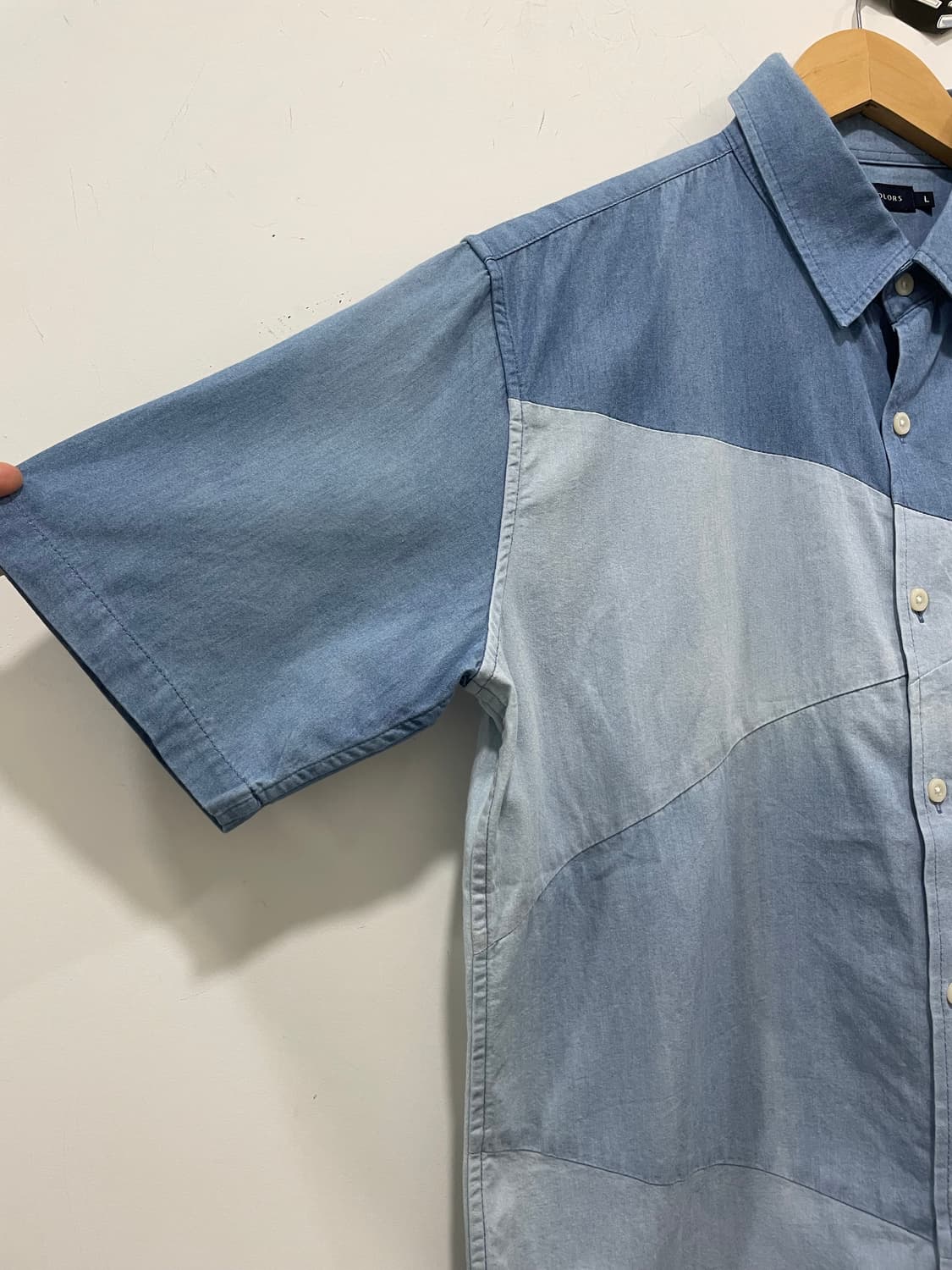 Ships 쉽스 패치워크 샴브레이 데님 반팔셔츠 상품이미지8