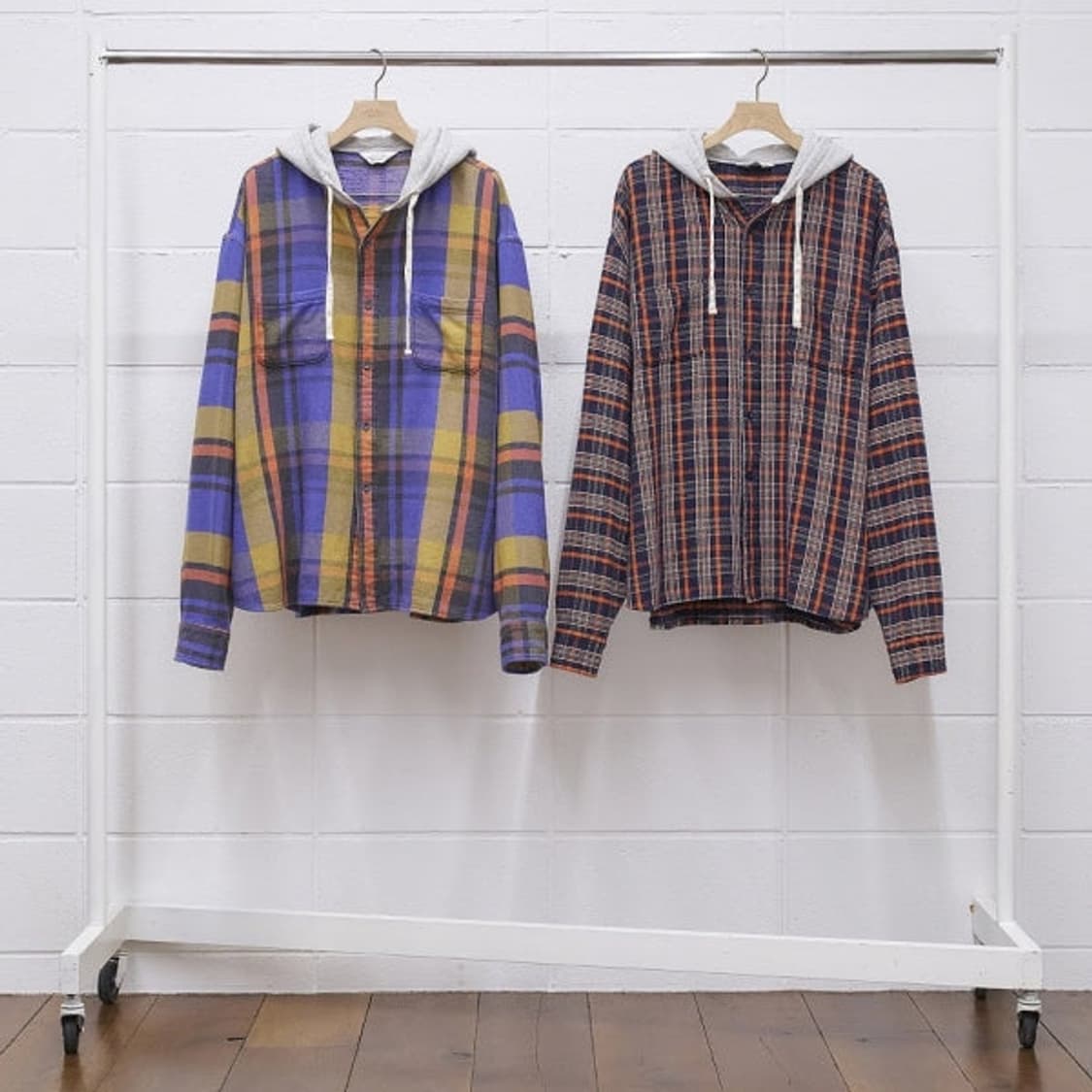 [3] 언유즈드 후드 플란넬 네이비체크 상품이미지1