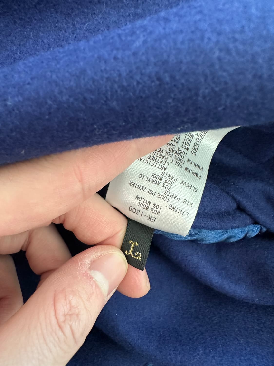 캐피탈 울 아이파이브 바시티 자켓 L 블루 본 레더 상품이미지3