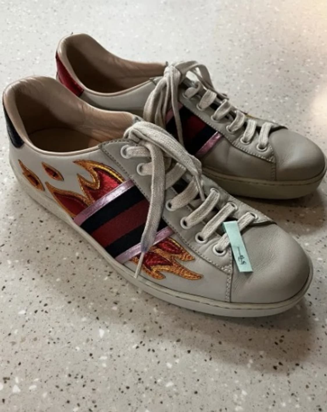 [정품] 구찌 화이트레더 사이드 삼색로고 스니커즈 265 상품이미지1