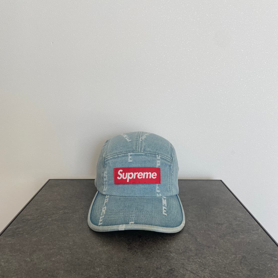 슈프림 자카드 워시드 데님 레드 박스로고 캠프캡 모자 상품이미지1