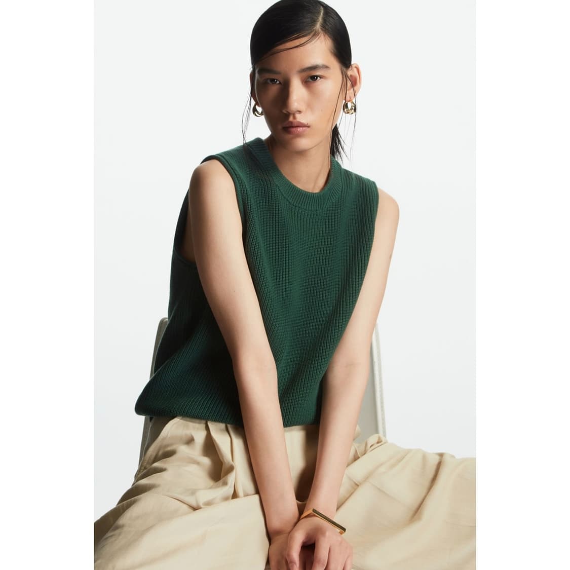 코스 COS 그린 코튼 니트 베스트 상품이미지1