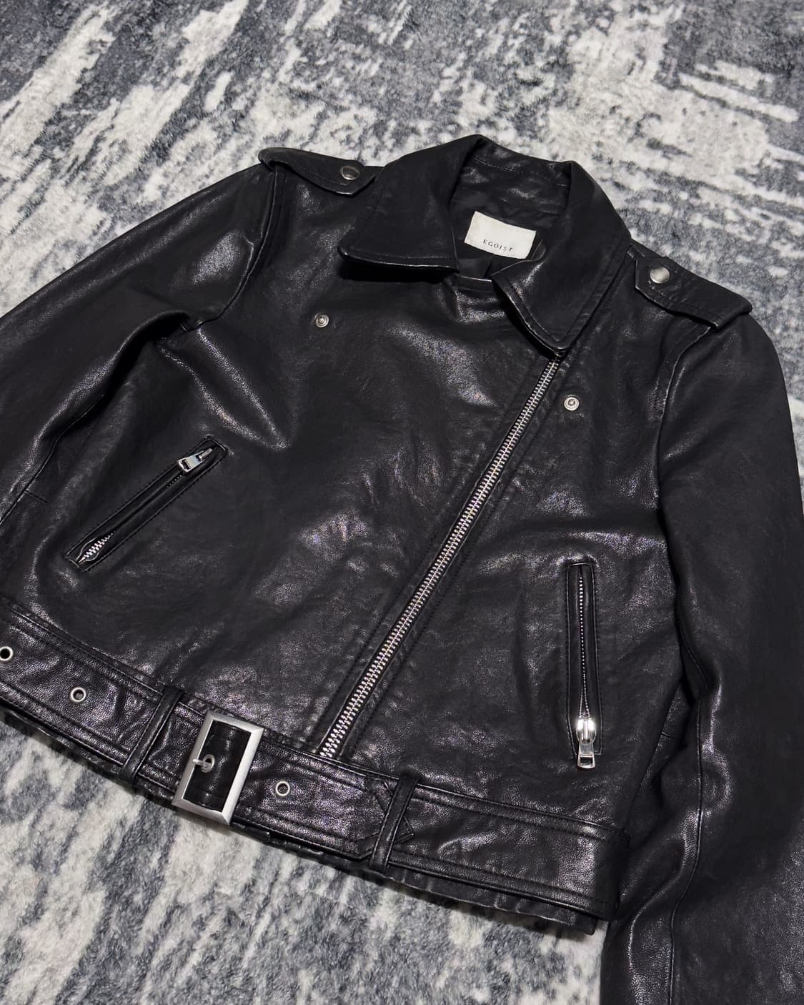 {Egoist} Belted Leather Rider Jacket  상품이미지6