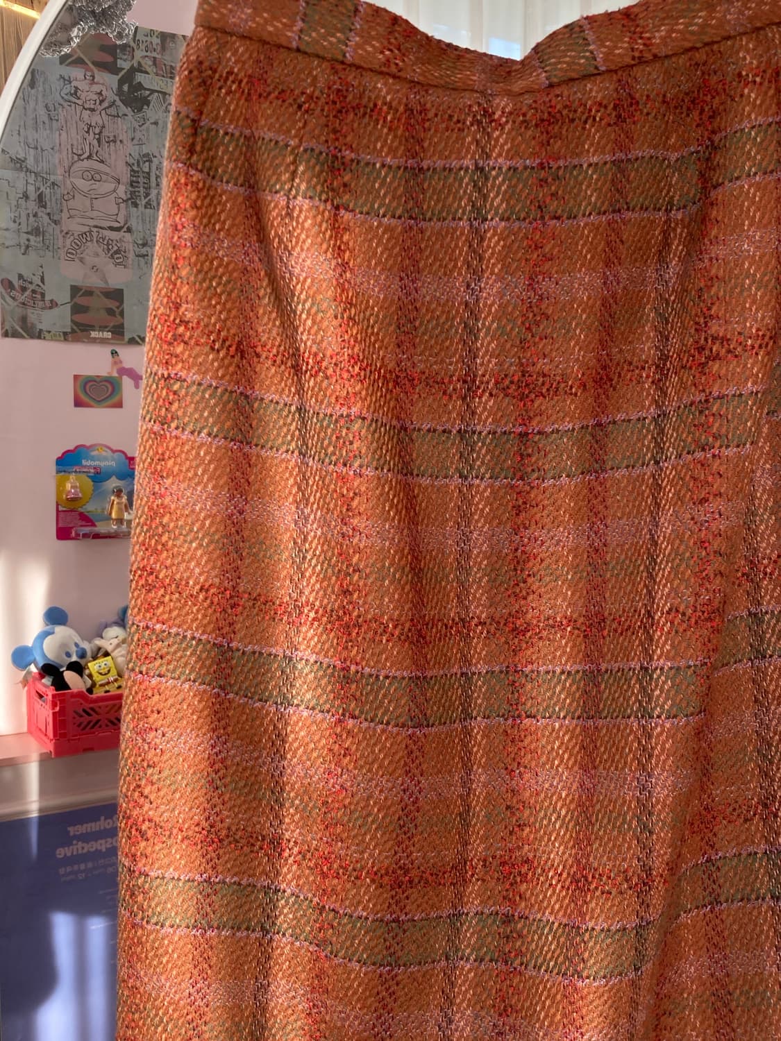 빈티지 브라운 울 체크 미디 스커트 상품이미지3