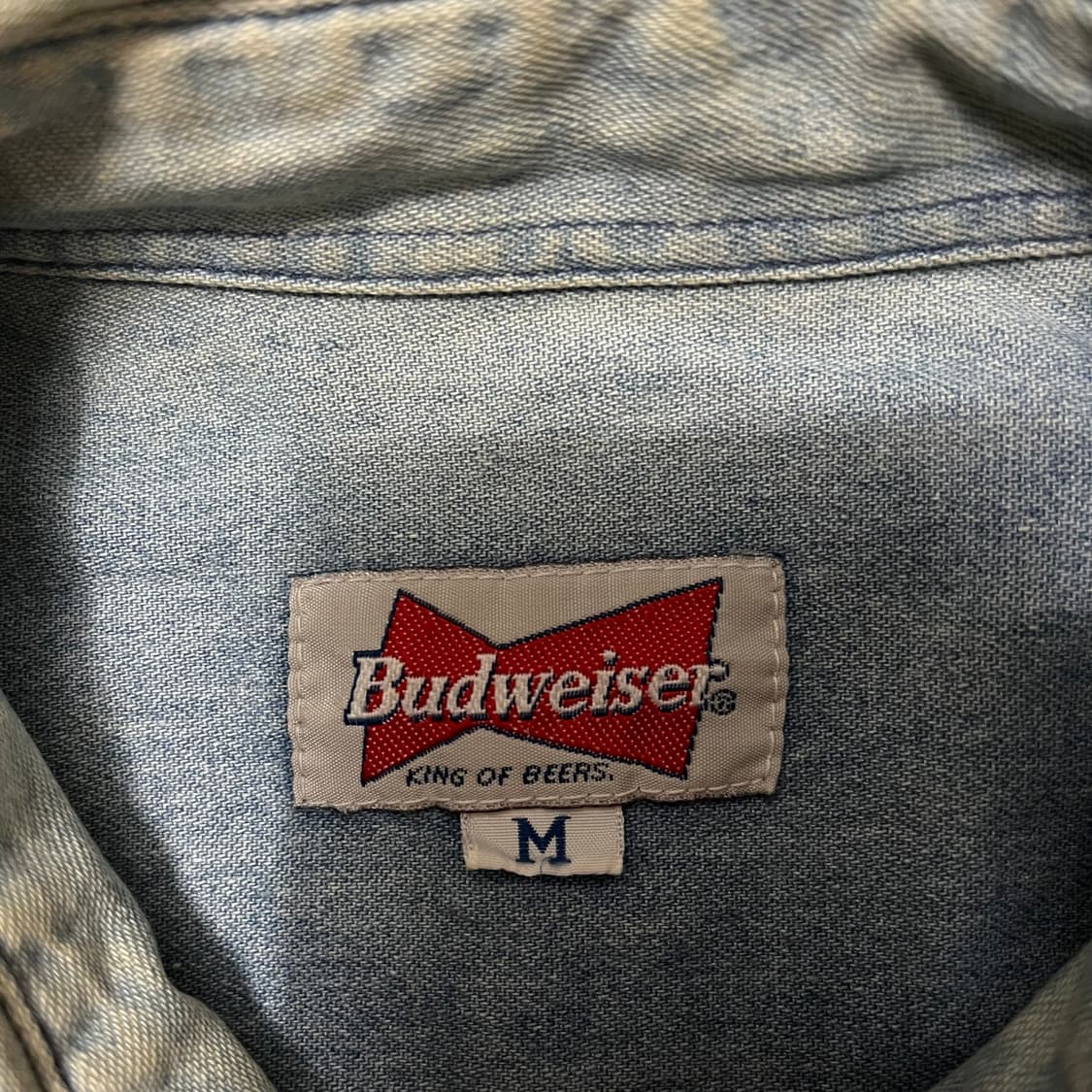 버드와이저 Budweiser 빈티지 자수 로고 데님 셔츠 M/95 상품이미지4