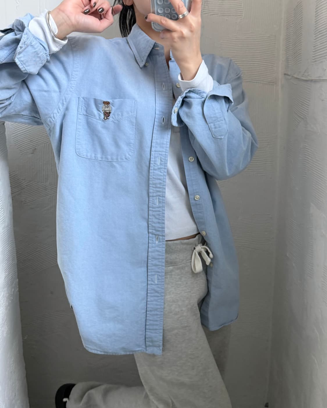 Polo 폴로 랄프로렌 QR신형 스카이블루컬러 포켓베어자수 클래식핏 셔츠 상품이미지9