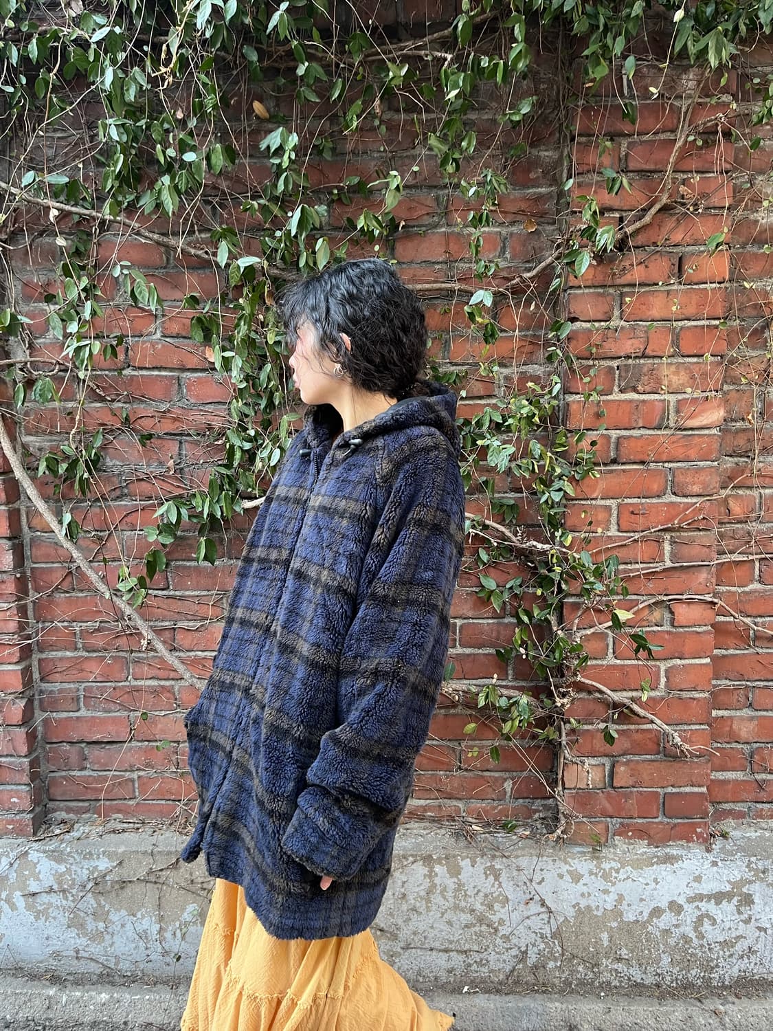 Piko 블루 체크 오버핏 플리스 집업 아우터 상품이미지6