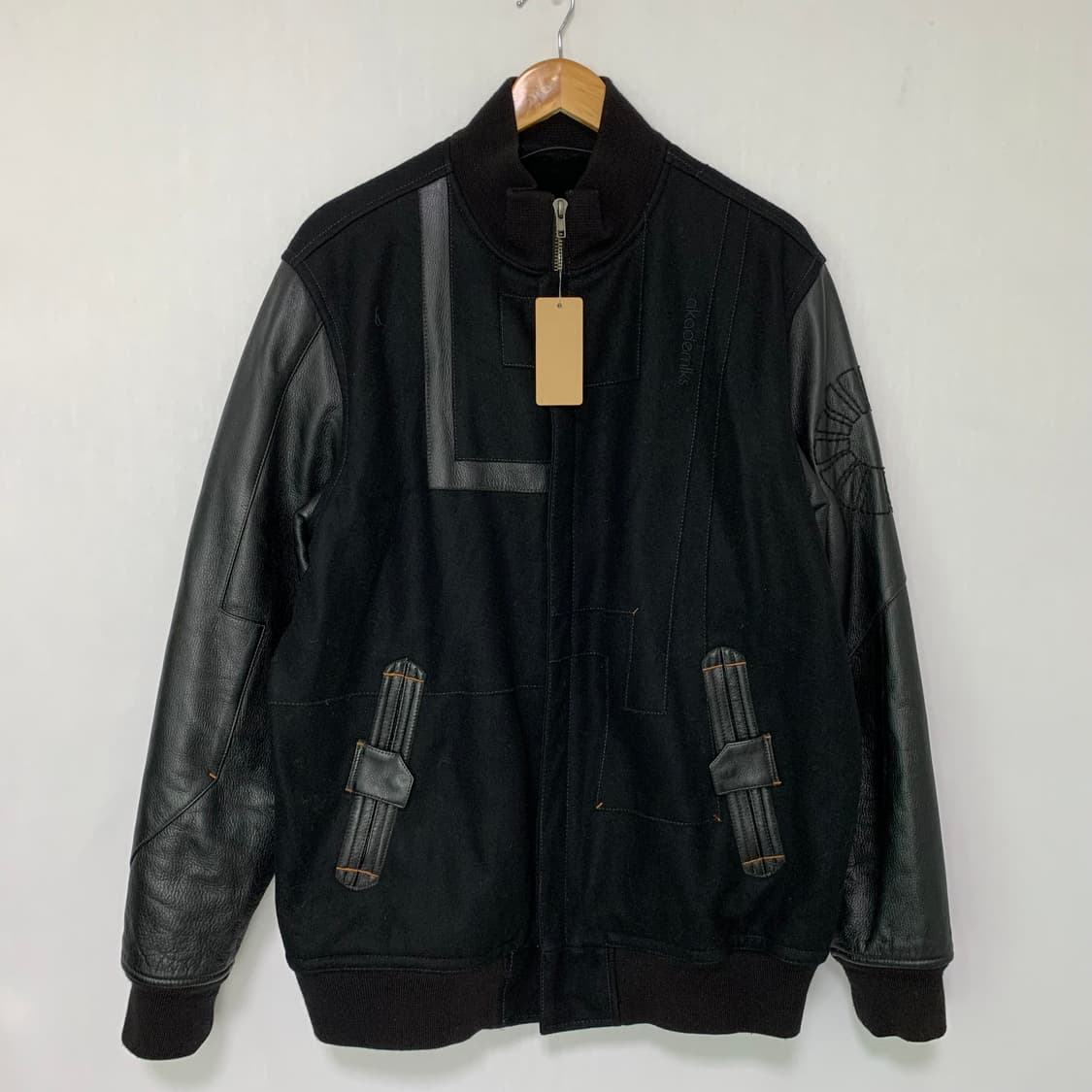아카데믹스 블랙 레더 배색 봄버 스타디움 자켓 빈티지 00s스트릿칼하트 상품이미지2