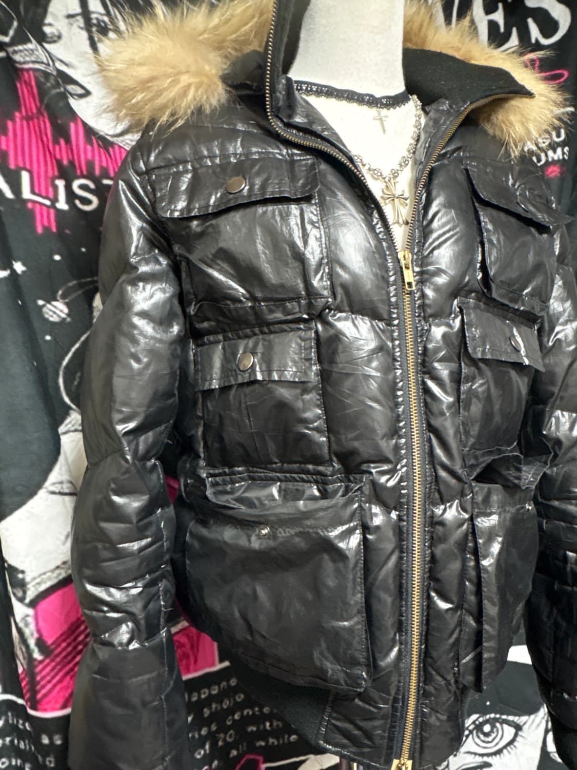 y2k 펑크 갸루 빈티지 퍼 패딩 상품이미지4