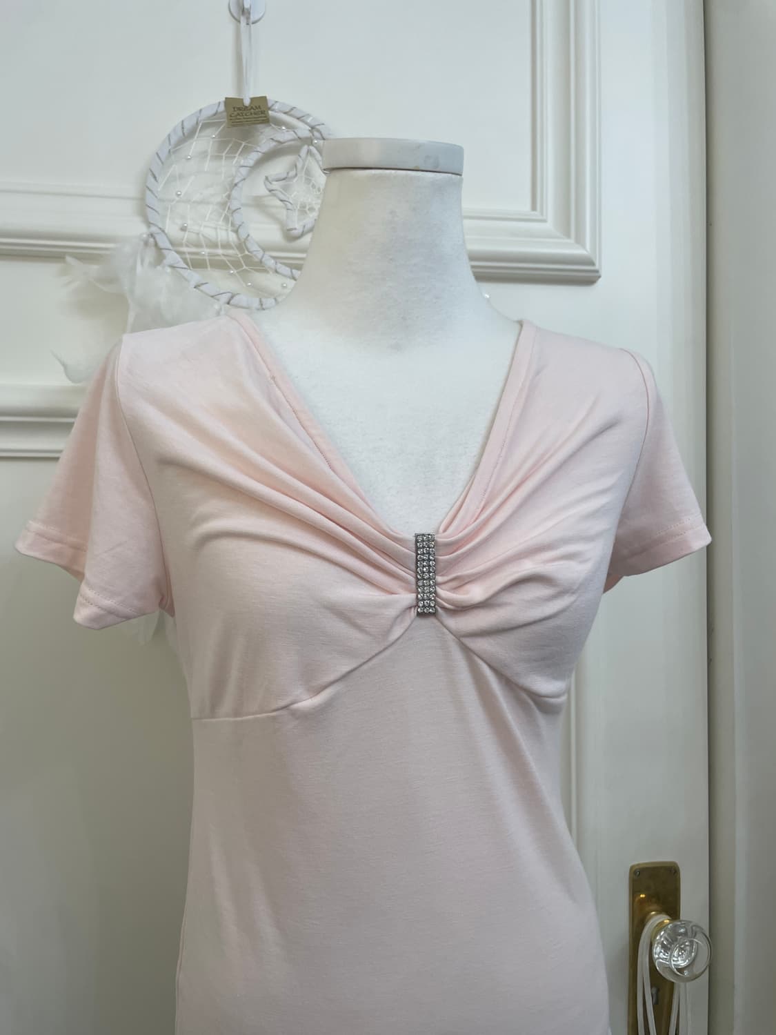 pink cubic point bust bow span top 상품이미지5