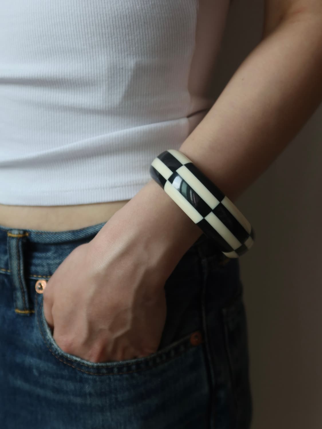 black white check bangle 상품이미지1