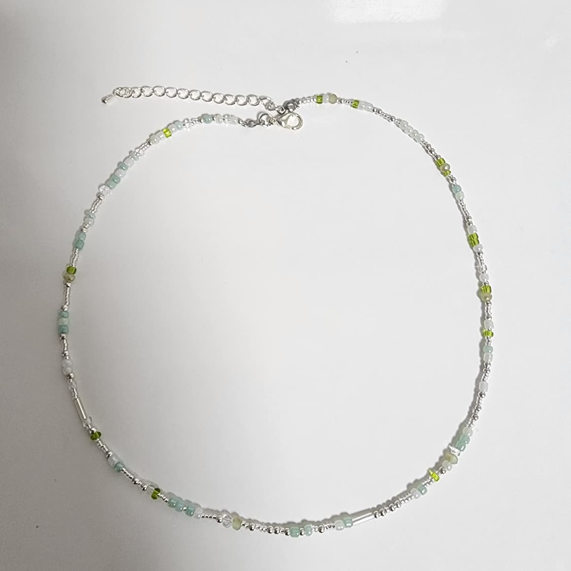 그린 실버 비즈 목걸이 상품이미지1