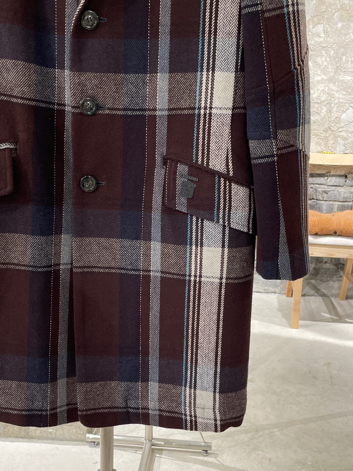 디젤 믹스 체크 패턴 아칼릭 울 코트 상품이미지5