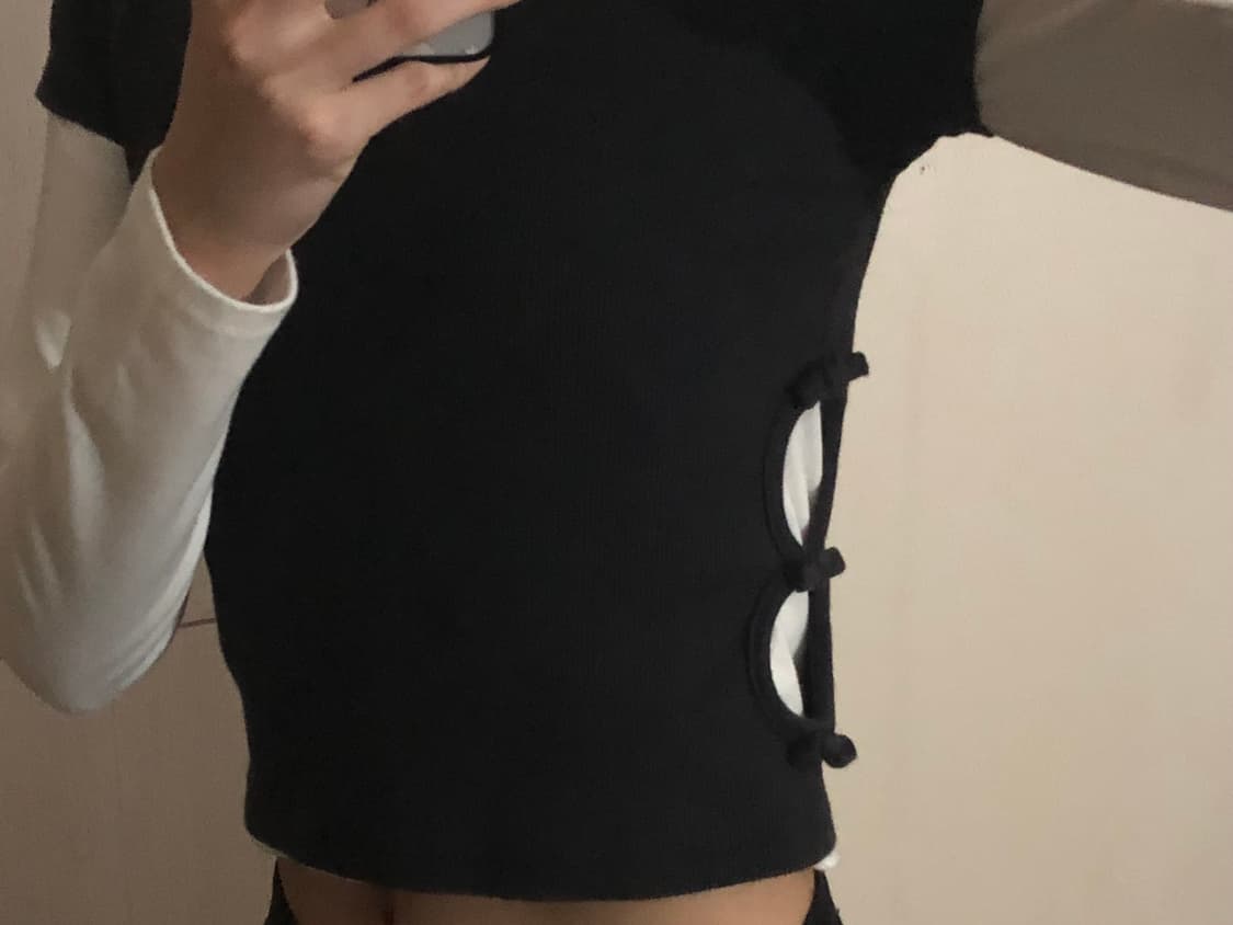 자라 리본 반팔티 차콜 상품이미지3