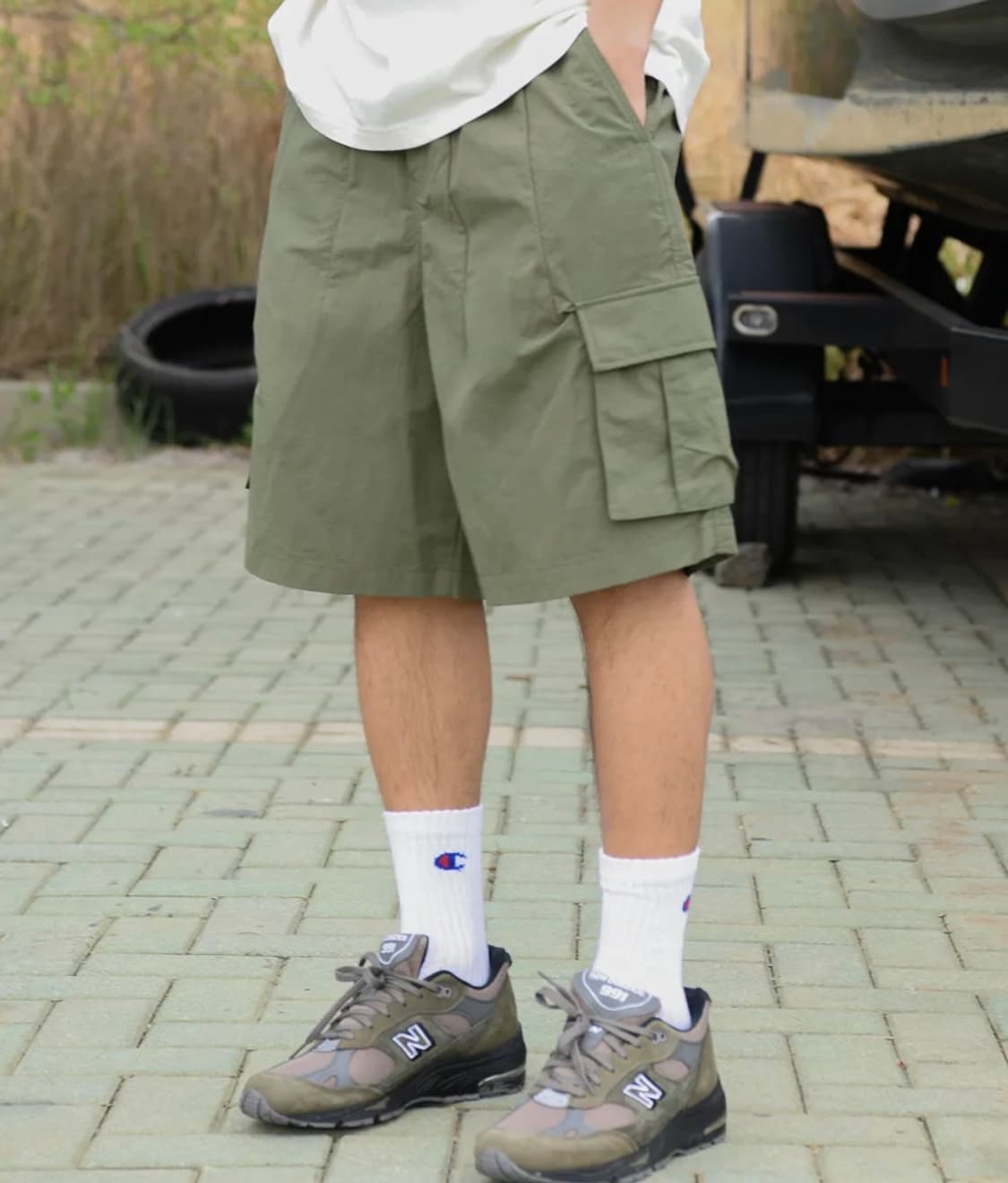 트래블 밀 나일론 벌룬 쇼츠 카키 버뮤다 상품이미지2