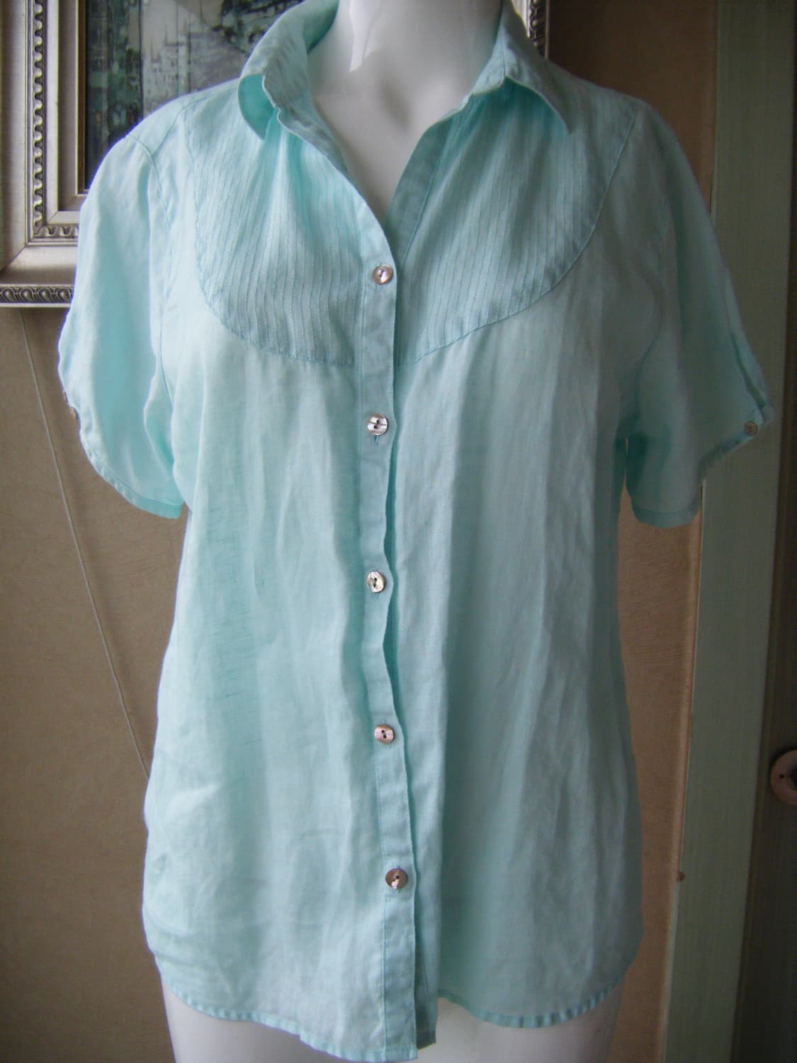 [Eddie Bauer]vintage linen shirt in mint 상품이미지3