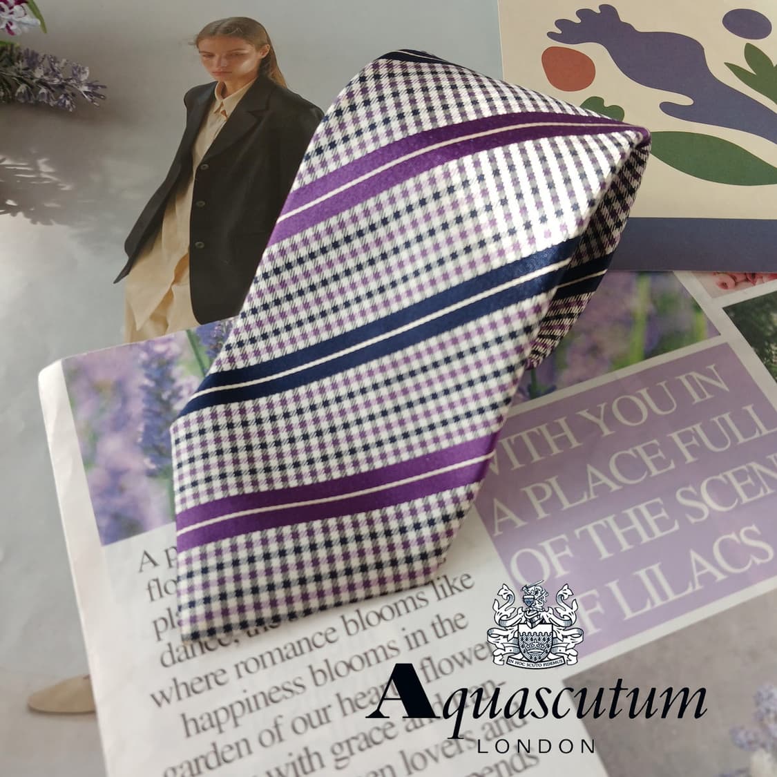 아쿠아스큐텀 실크 체크 스트라이프 넥타이 9.2cm A등급 A19588
 상품이미지2