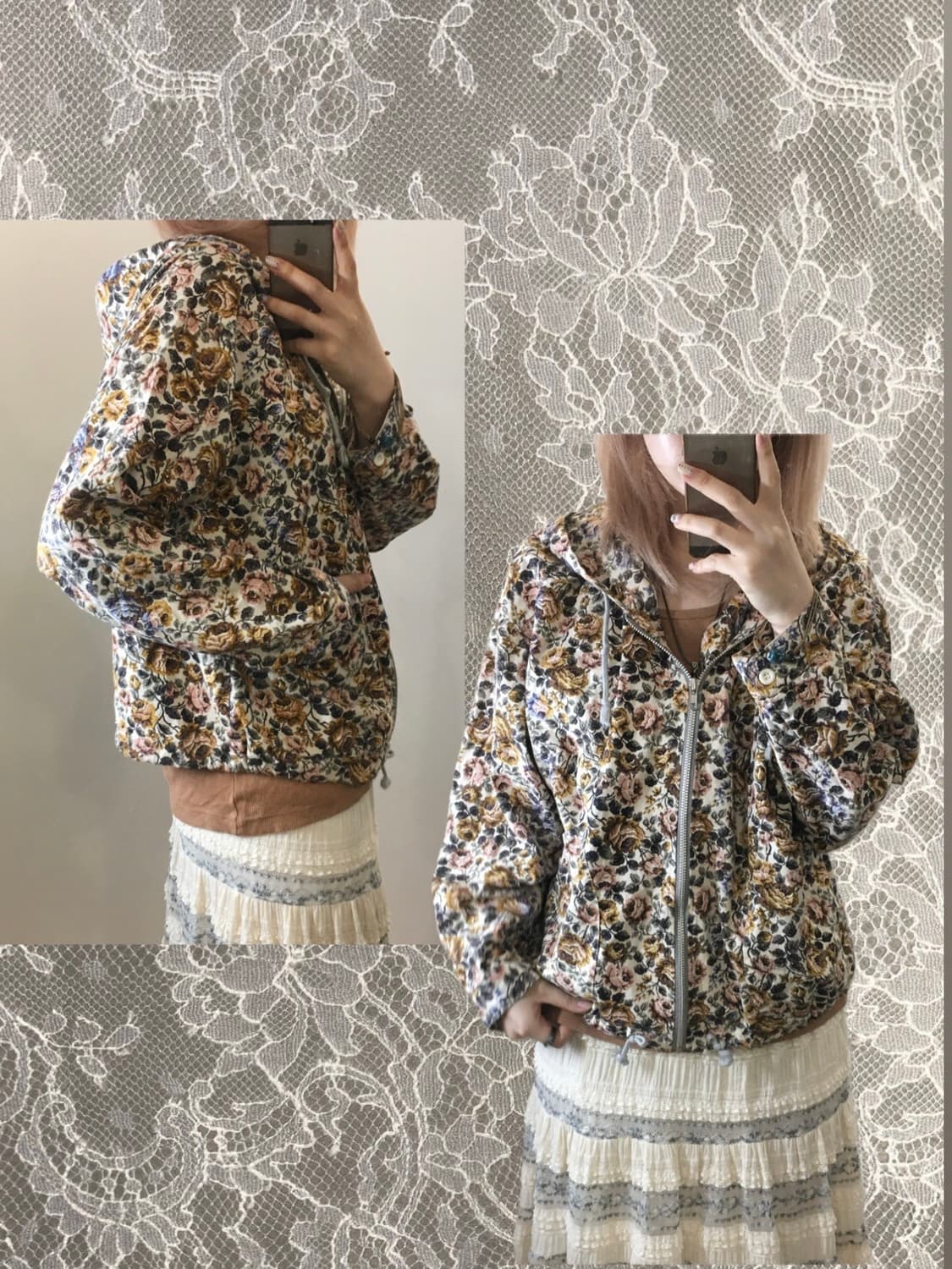 jpn vintage jacquard floral hood zipup 상품이미지1