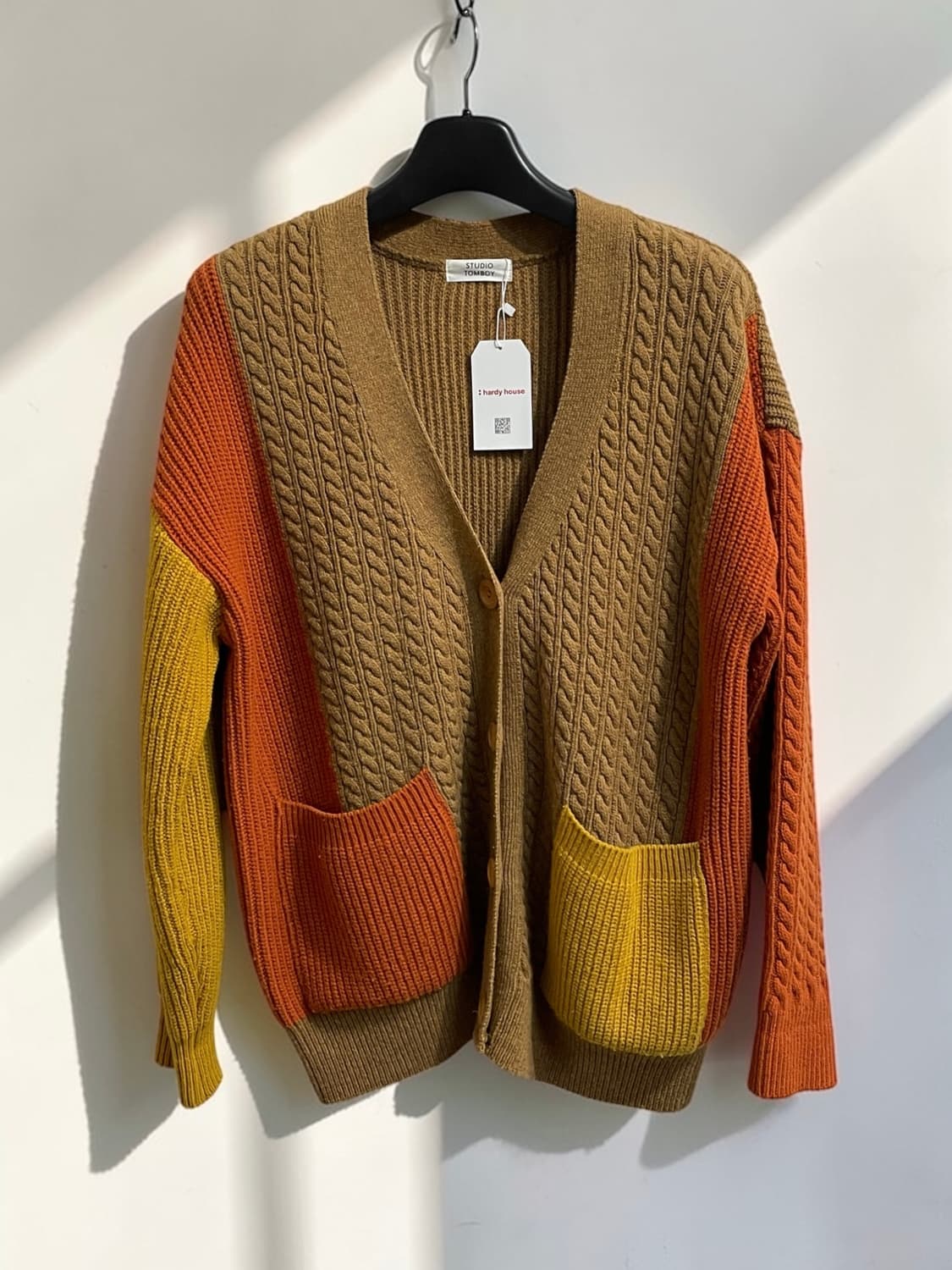 스튜디오 톰보이 컬러 블록 케이블 울 가디건 상품이미지1
