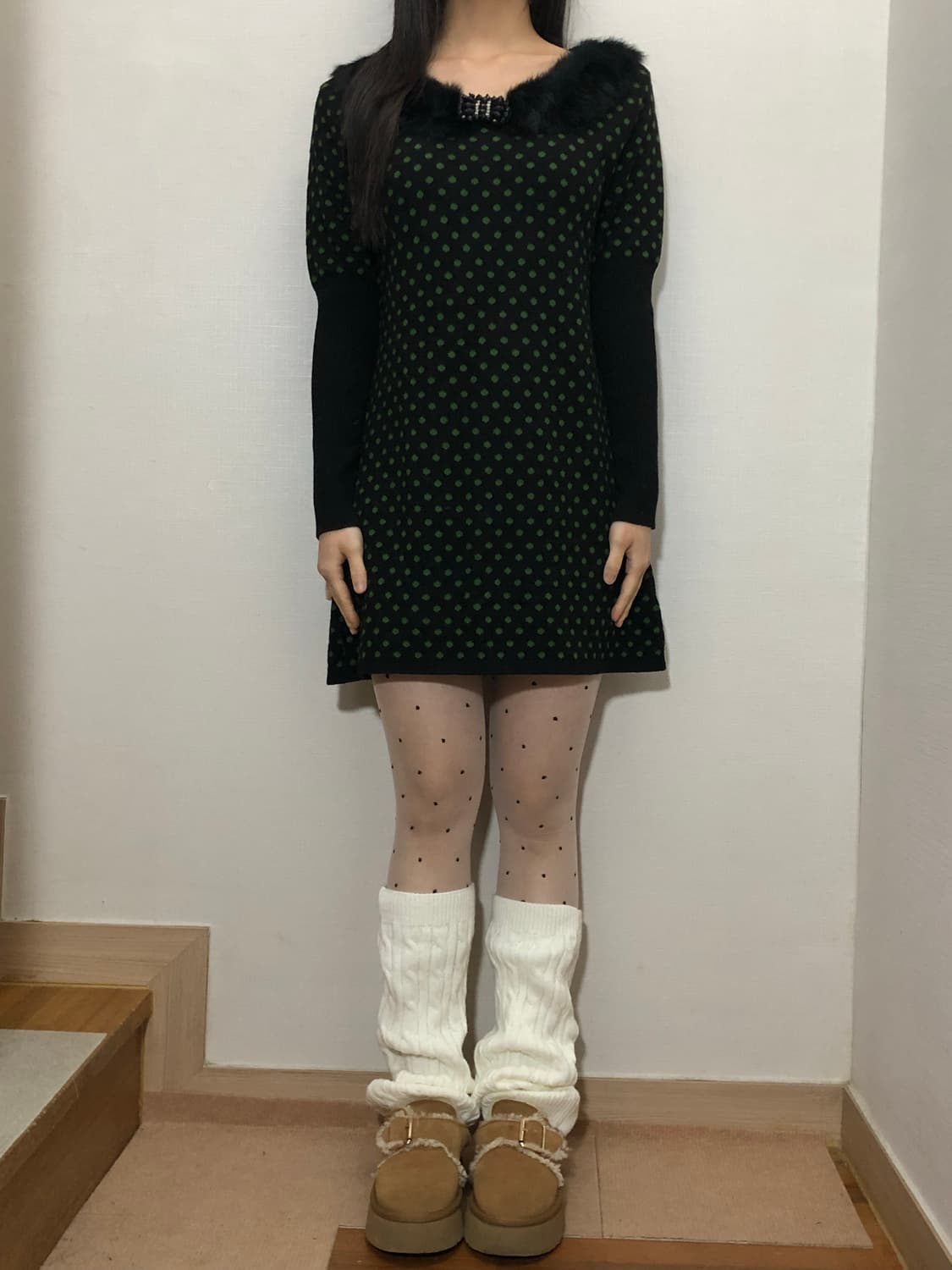 빈티지 블랙 그린 도트 원피스 상품이미지4