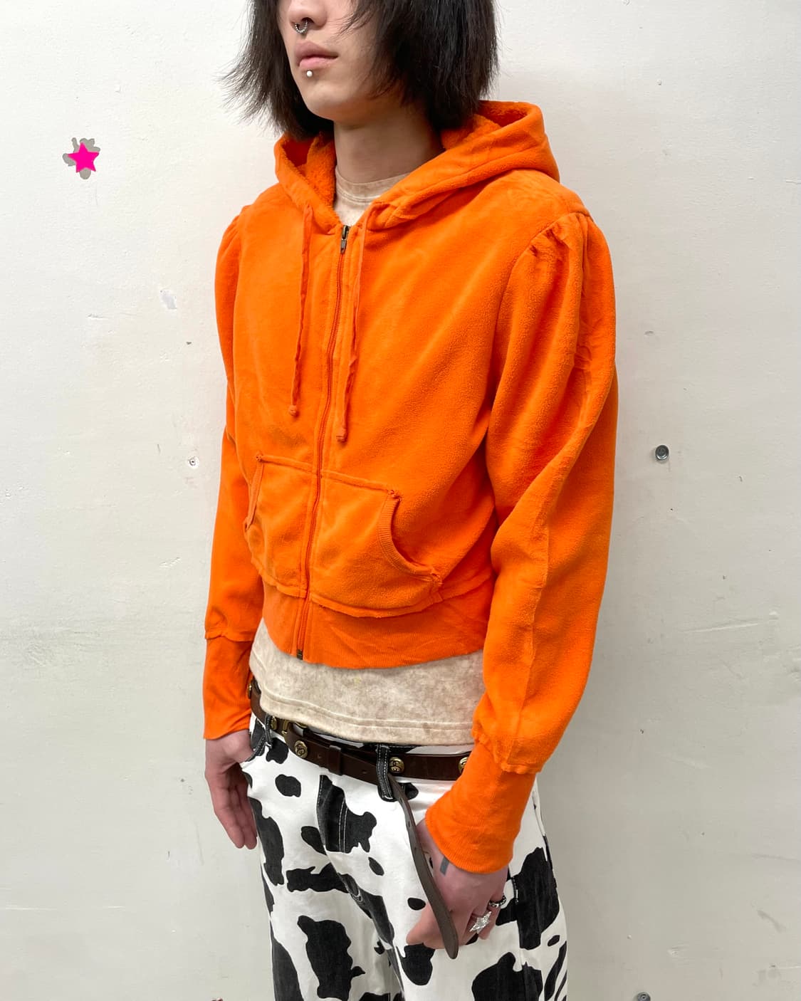 shoulder puff orange cropped hooded zip 상품이미지3