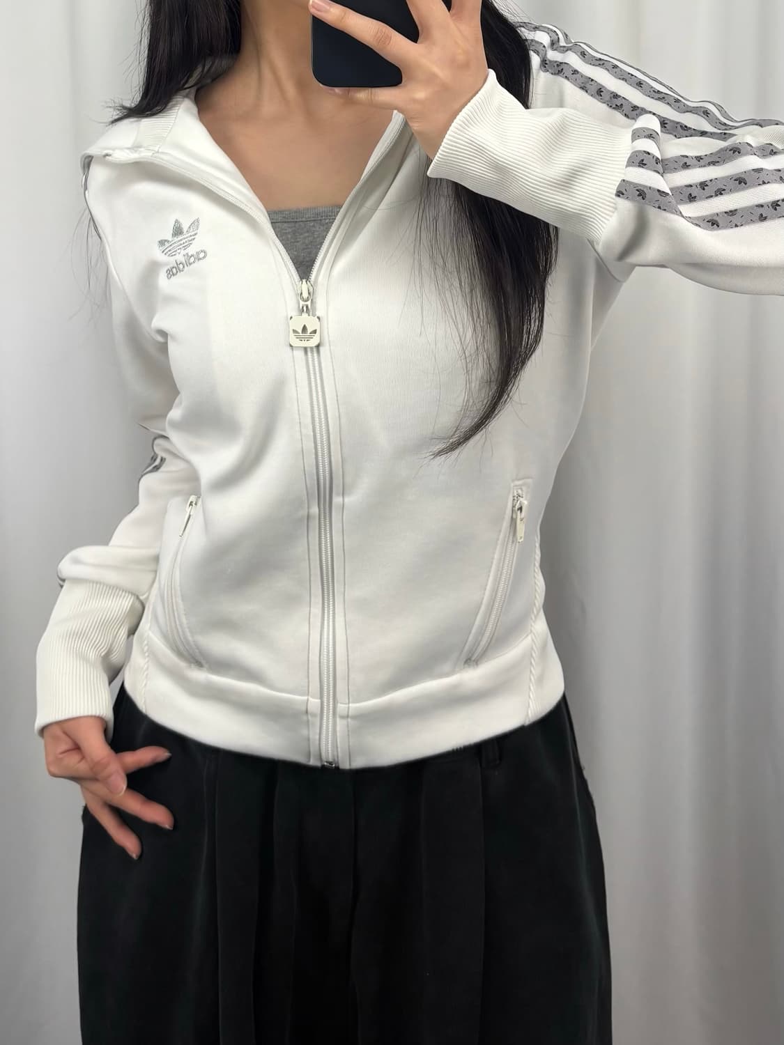 아디다스 화이트 실버 후드 져지 상품이미지2