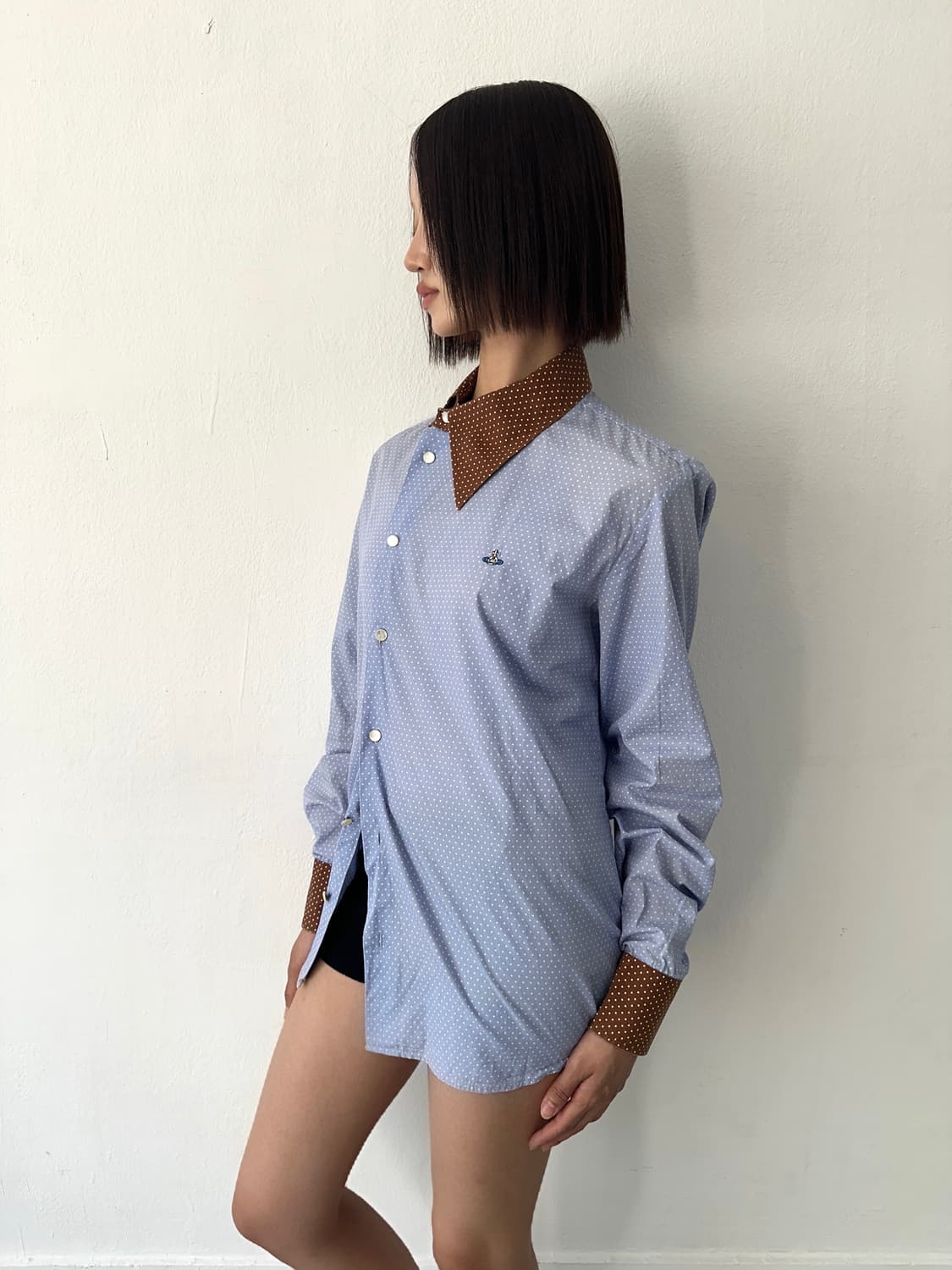 비비안웨스트우드 비대칭 폴카도트 셔츠 블루 상품이미지1