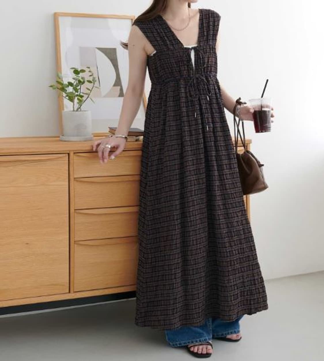 DISCOAT Shirring Check One-Piece 상품이미지1