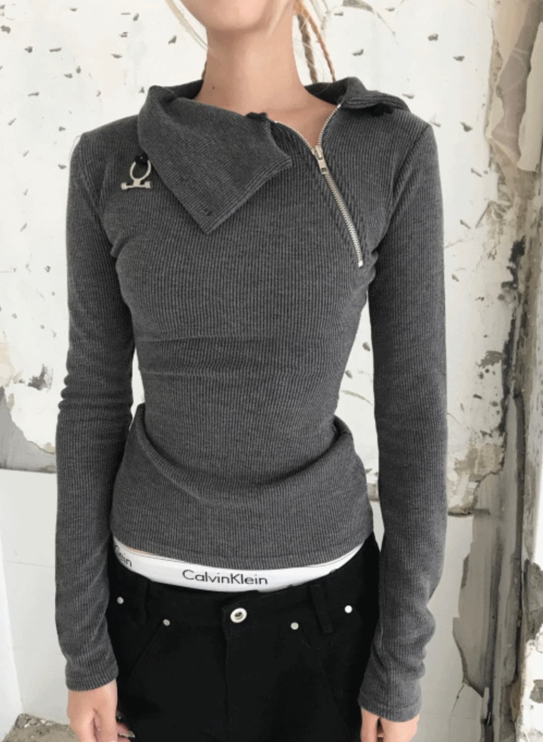 쿄이 애이시매트릭 집업티 차콜 상품이미지1