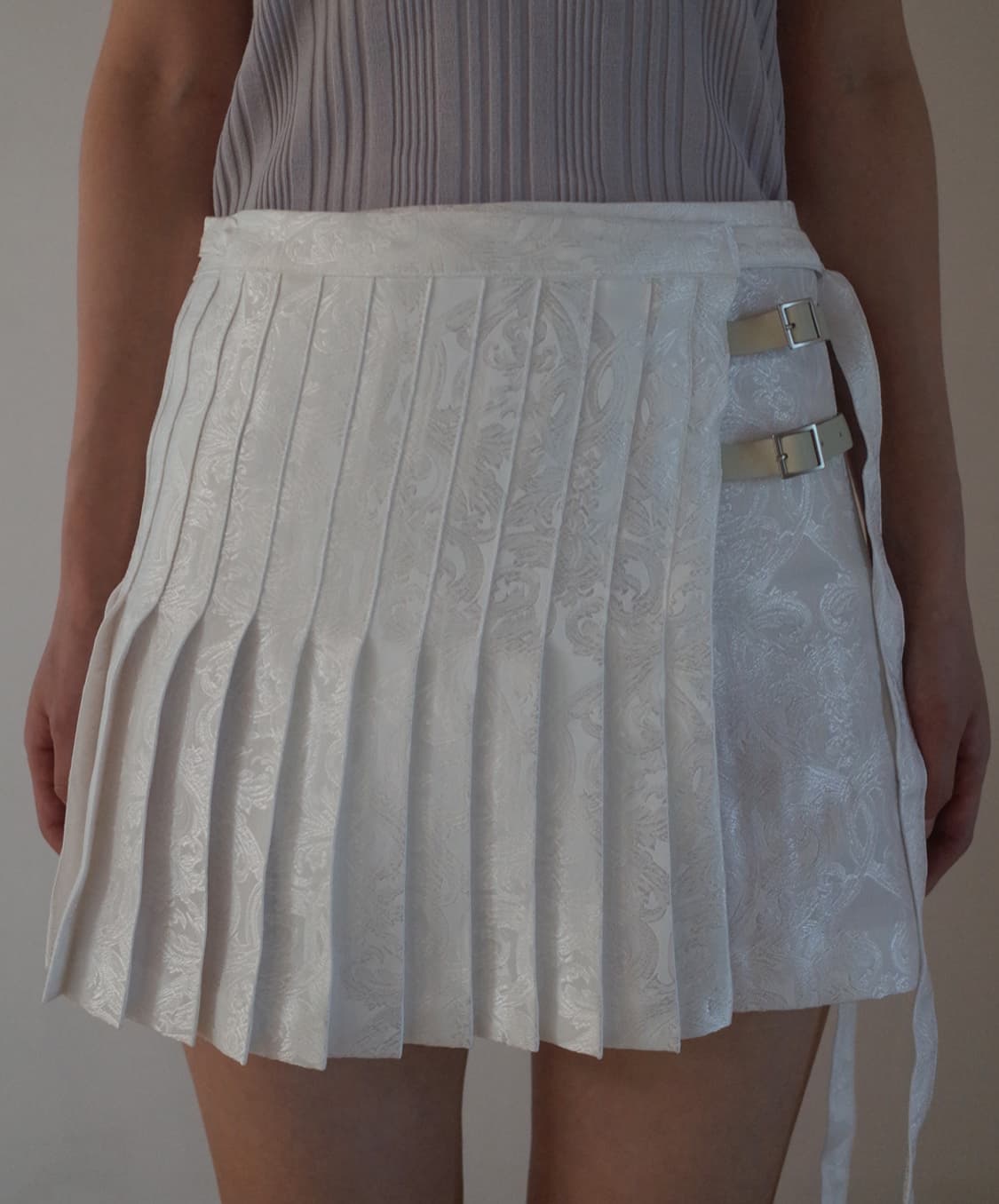 하우스므세  JACQUARD WRAP PLEATS SKIRT white 상품이미지1