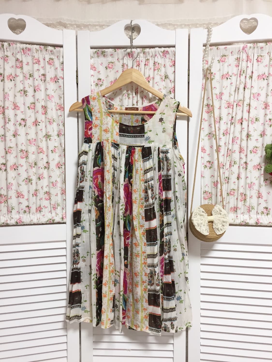 빈티지 히피모리걸 하구미 패턴 슬리브리스 상품이미지1