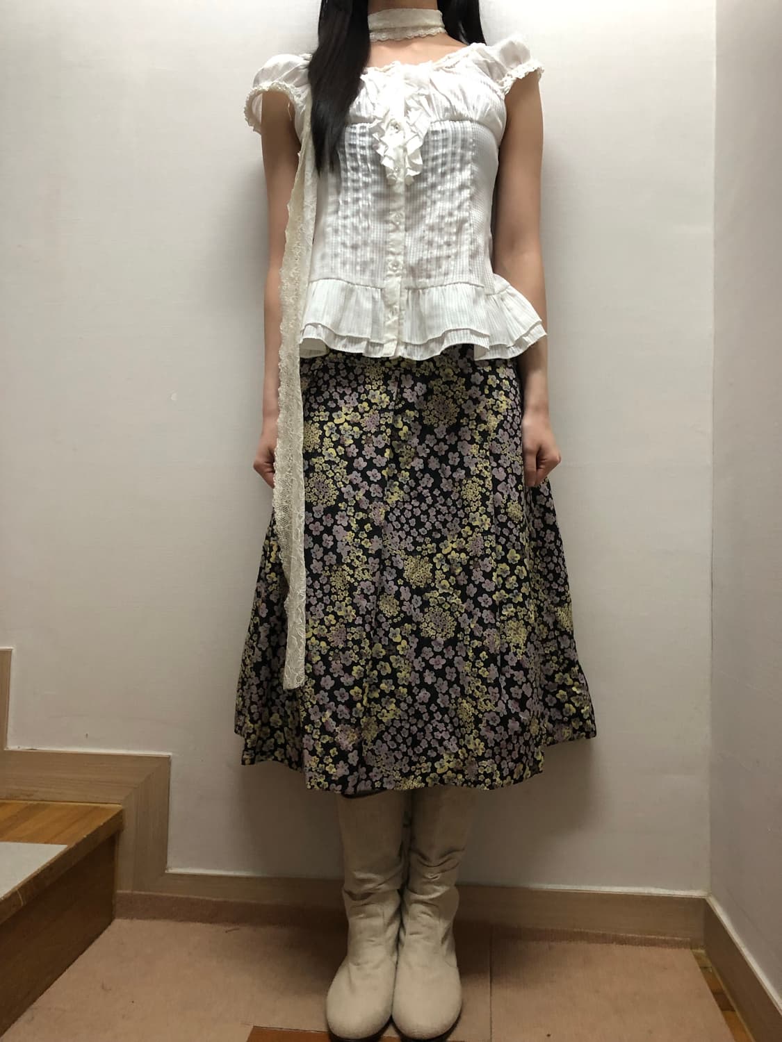 빈티지 블랙 플라워 스커트 상품이미지3