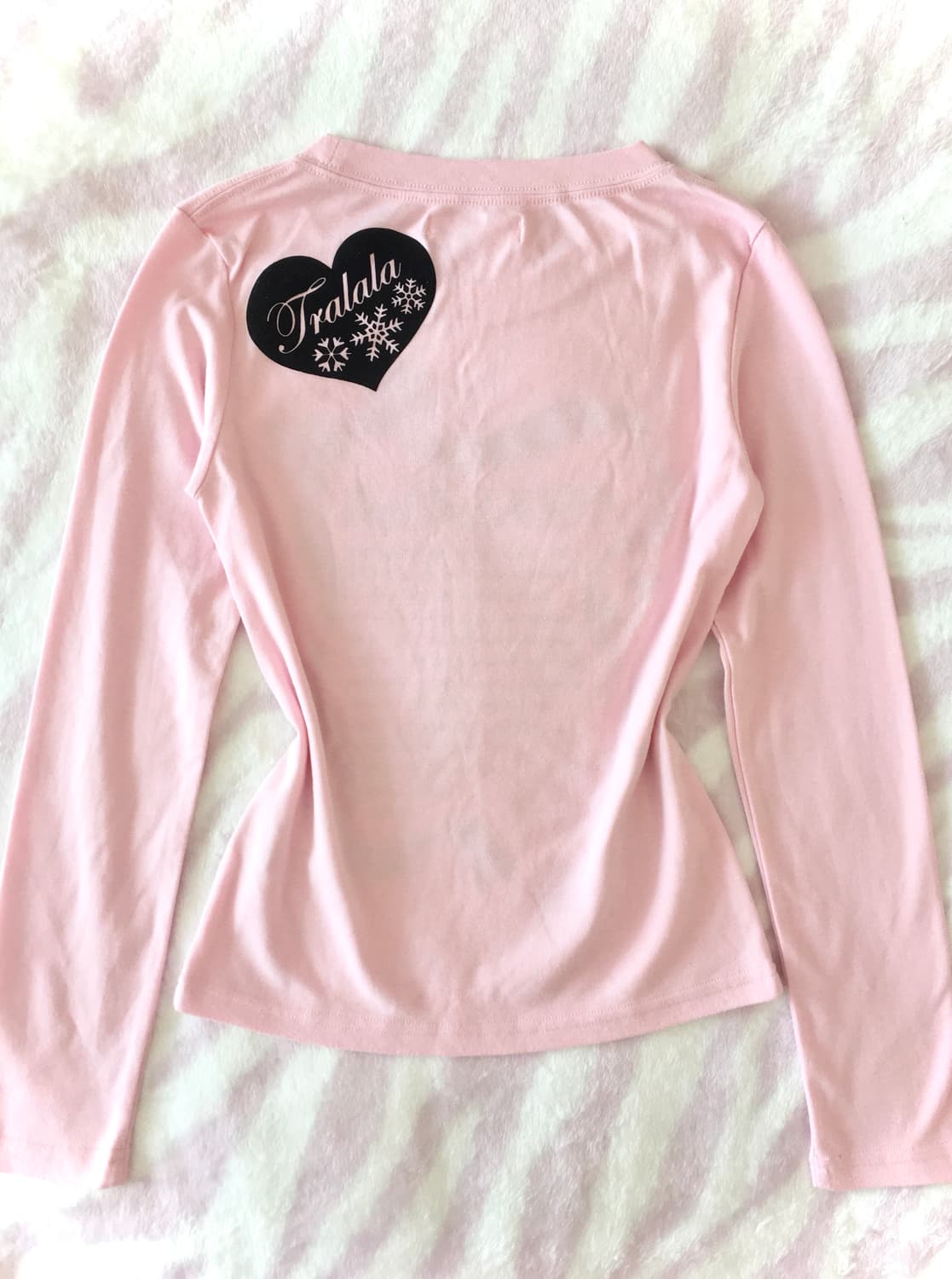 트랄라라 핑크 눈꽃 롱슬리브 티셔츠 레터링 리본 히메갸루 상품이미지5