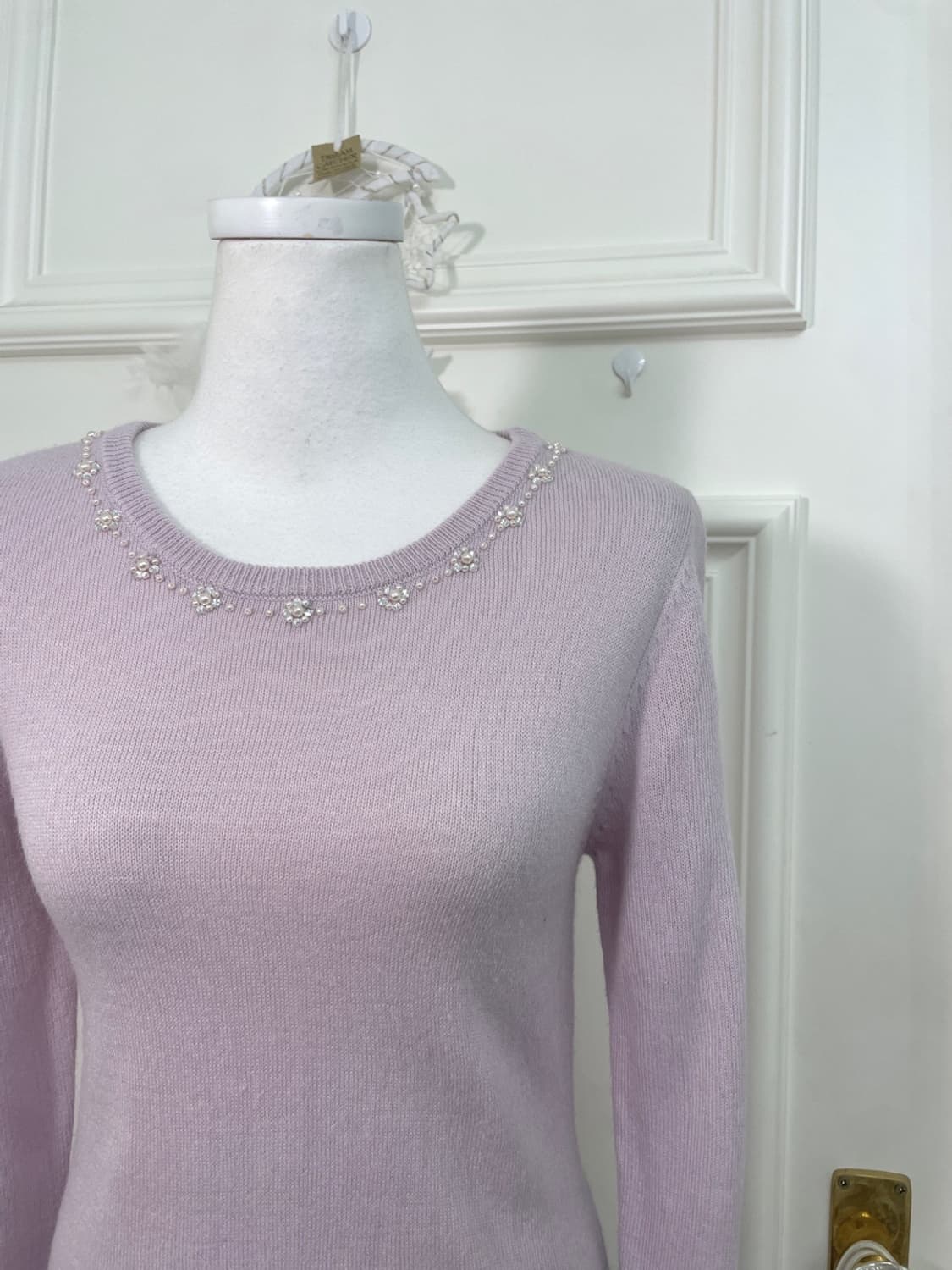 pink lavender neck beads point slim knit 상품이미지6
