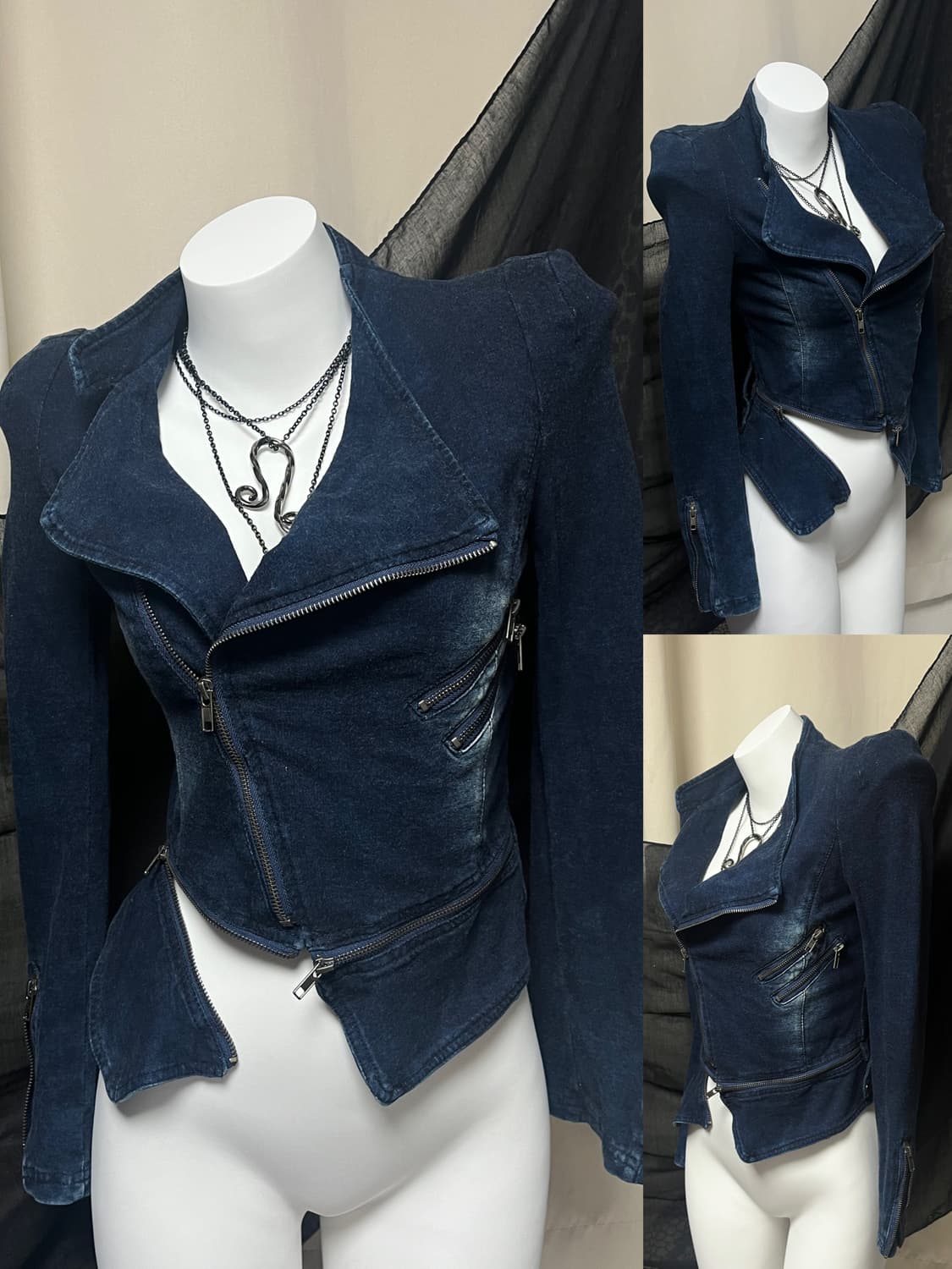 Asymmetric zipper v-kei mood 데님 자켓 M 상품이미지1