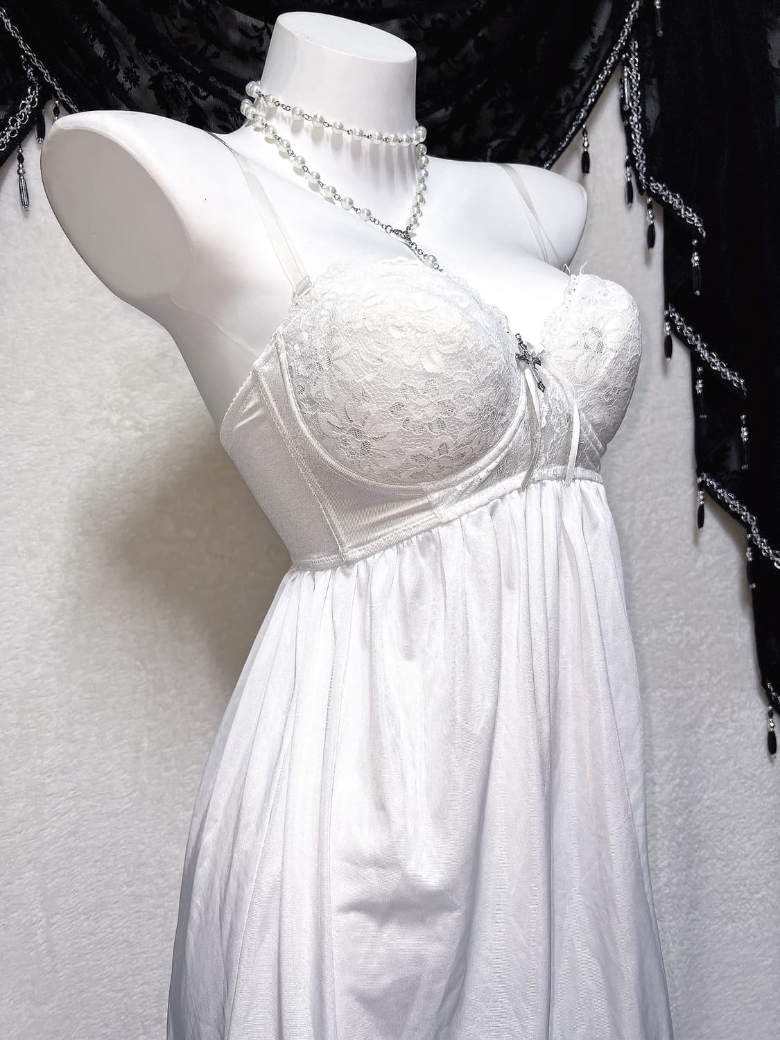 퓨어 화이트 레이스 새틴 슬립 탑원피스 란제리 코르셋 갸루 엔젤릭 페어리 상품이미지2