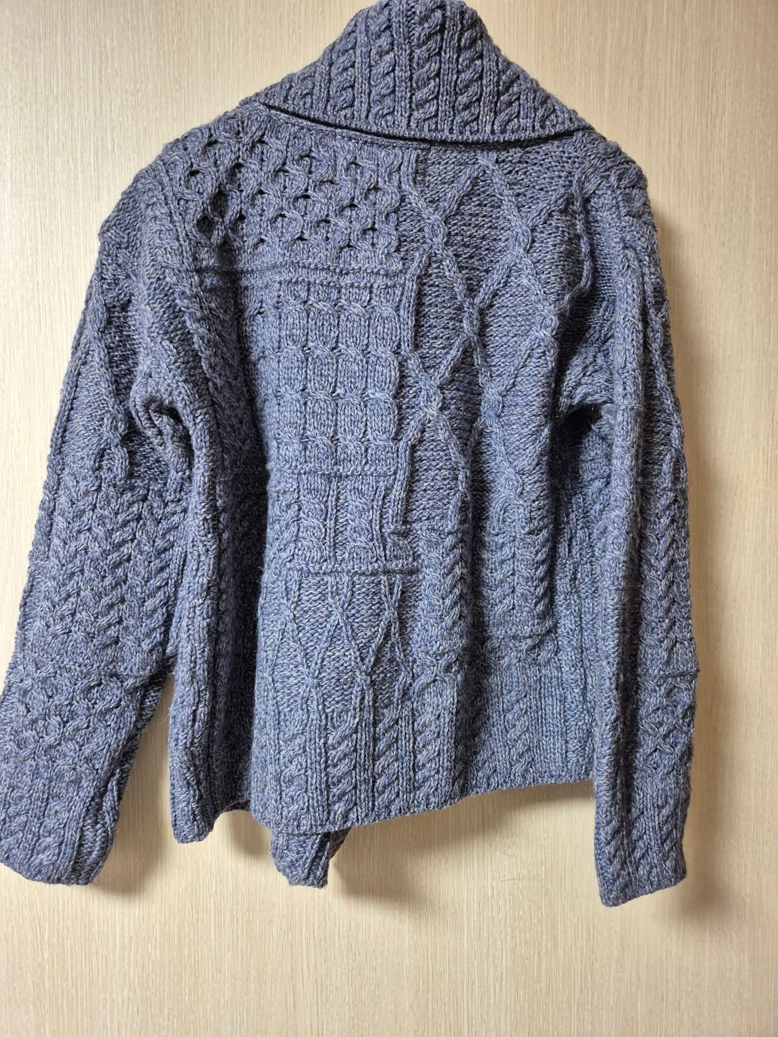 아란 스웨터 마켓 케이블 니트 메리노울  가디건 블루 상품이미지7