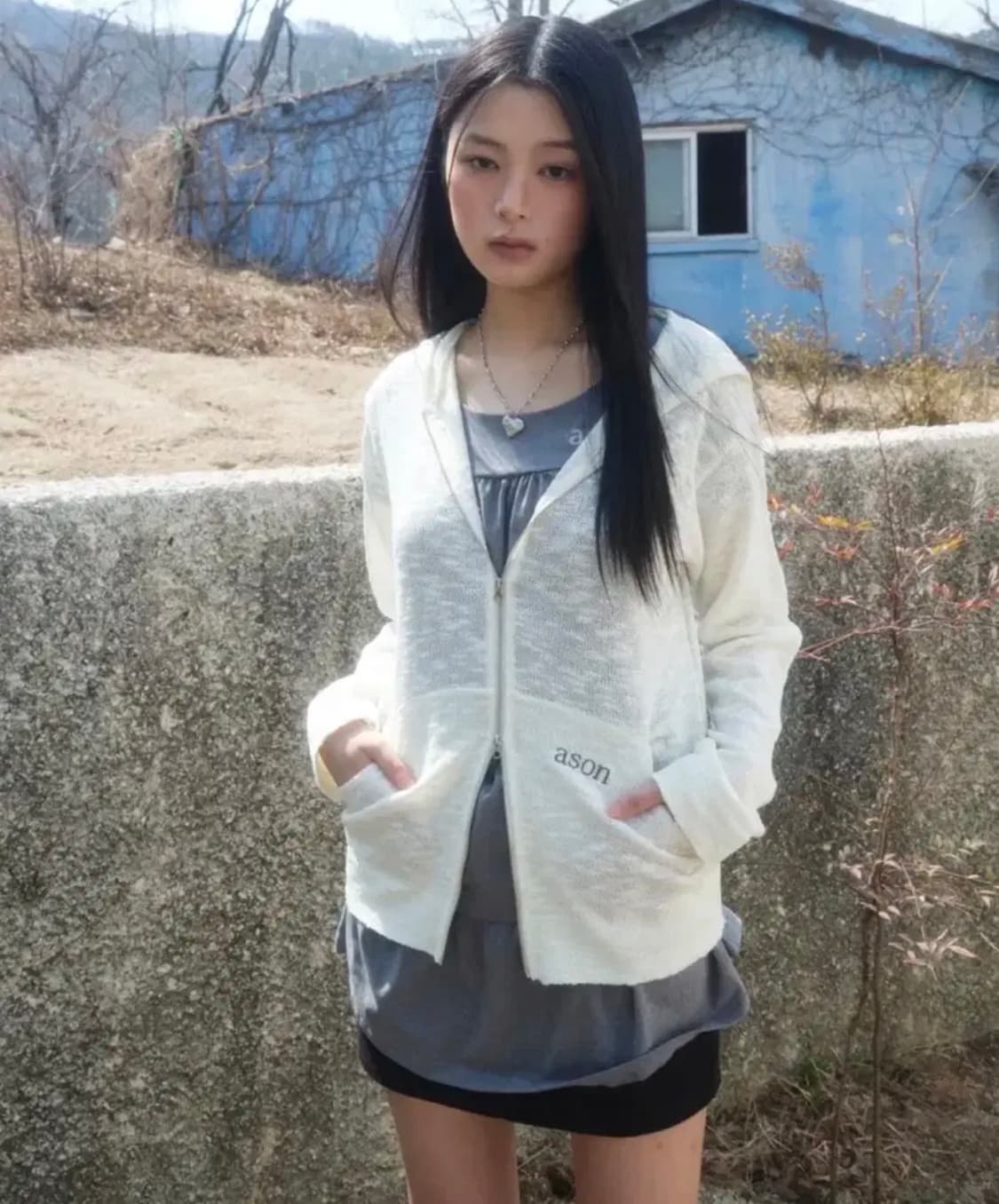 애즈온 쿠마 후드집업 아이보리 상품이미지4