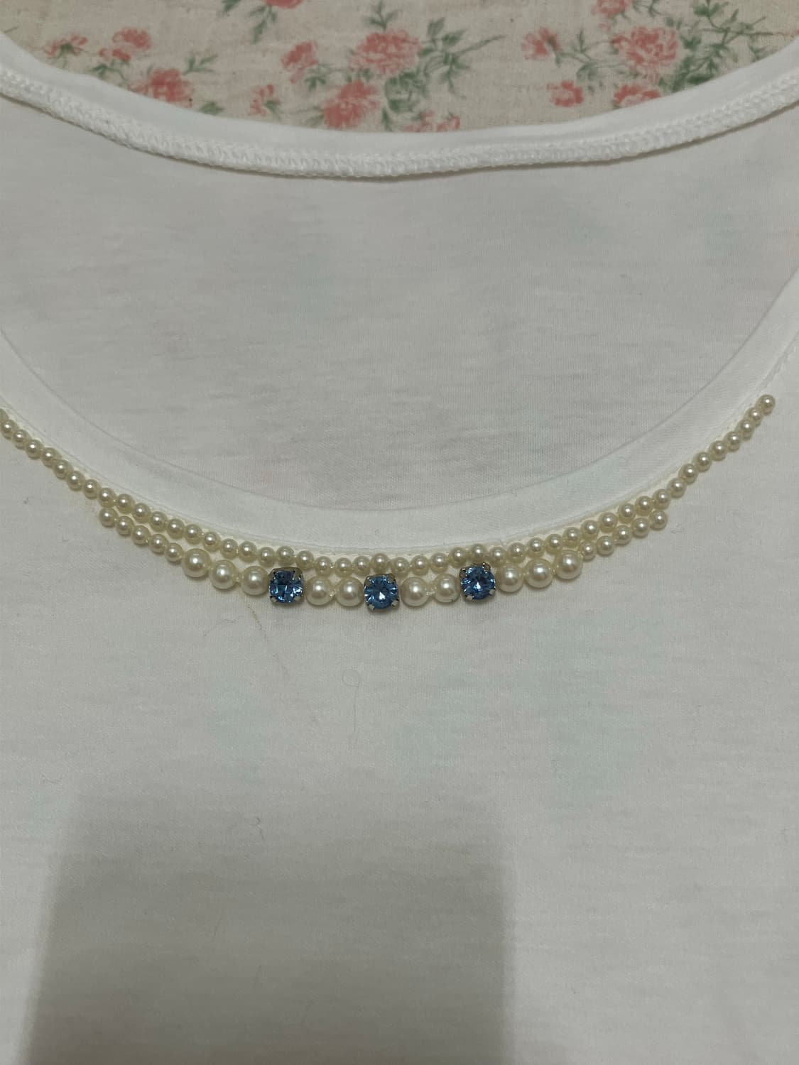 빈티지 화이트 진주 큐빅 레이스 나시 1102 모리걸 y2k 스트릿 갸루 상품이미지4