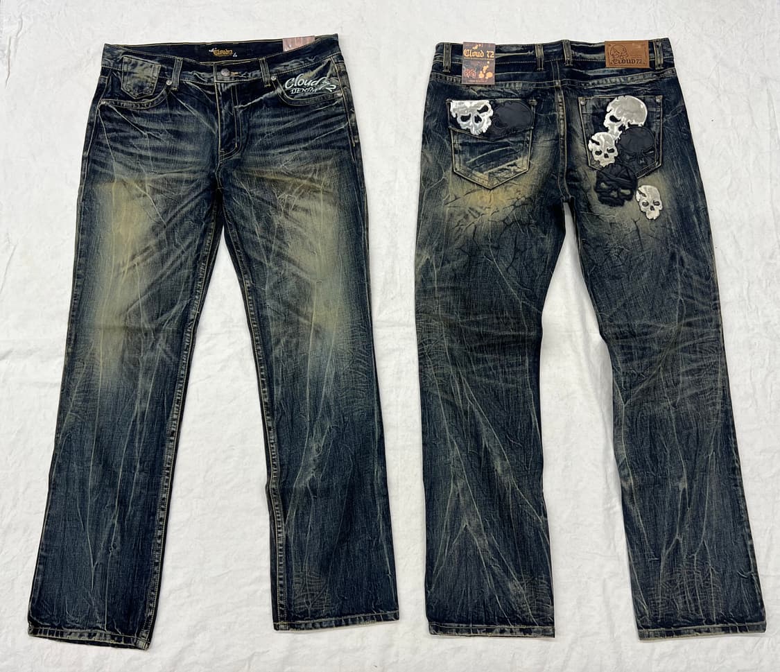 블랙&화이트 가죽스컬 데님 36 상품이미지1